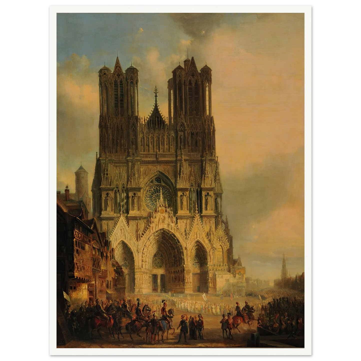 La façade de la Cathédrale de Reims avec une procession médiévale et un cortège au premier plan (1825-1838) Art Print | David Roberts-Quipham Collections