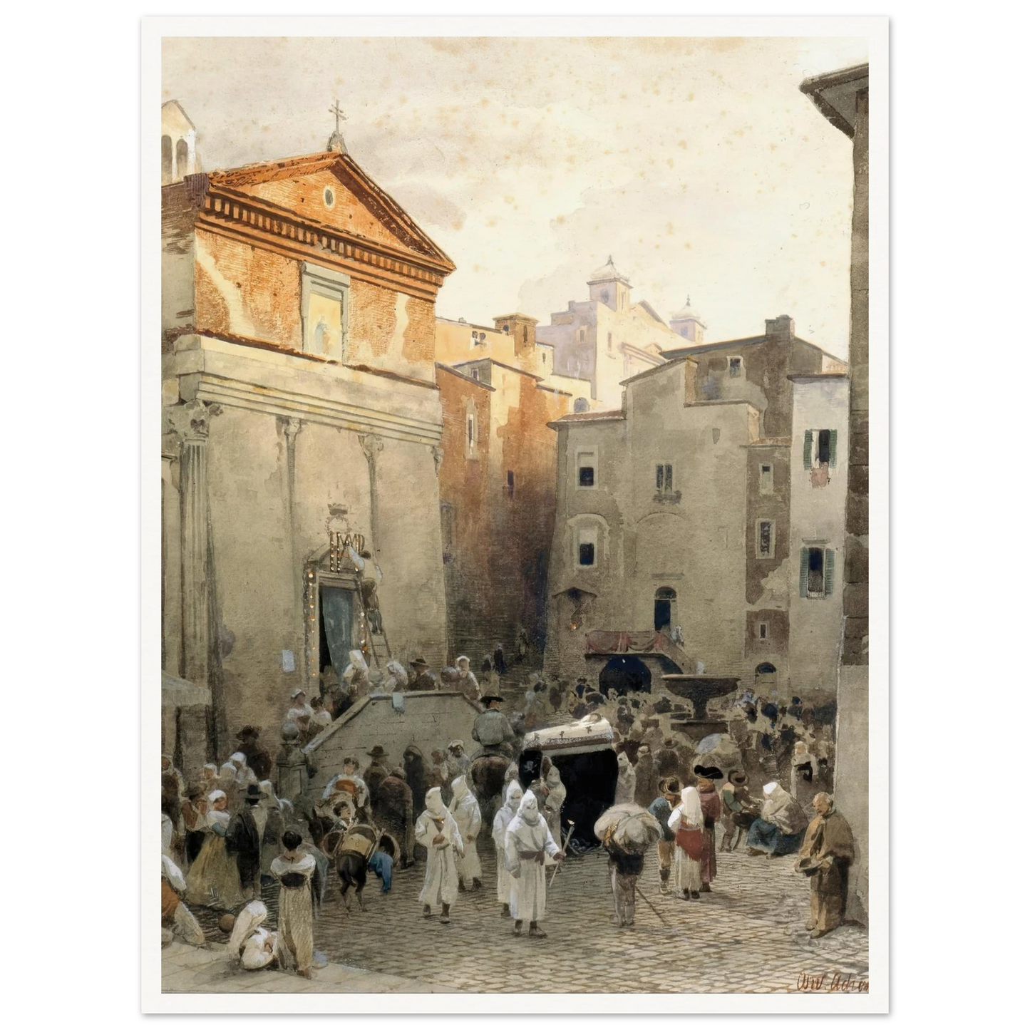 Funeral in Palestrina (circa 1857) Art Print | Oswald Achenbach-Quipham Collections