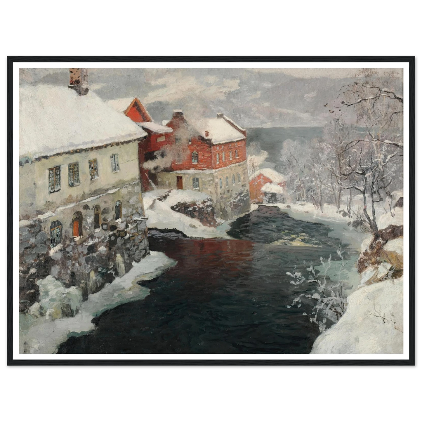 Fabriques en Norvège, les deux moulins sur la rivière Mesma (ca 1905) Art Print | Frits Thaulow-Quipham Collections