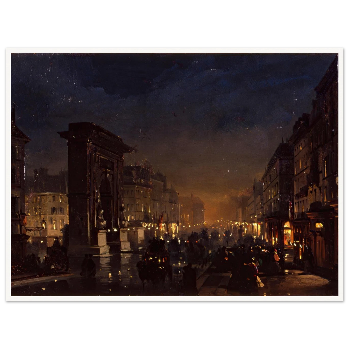 Boulevard et Porte Saint Denis, Olio su Cartoncino Intelato (1855) Art Print | Ippolito Caffi-Quipham Collections