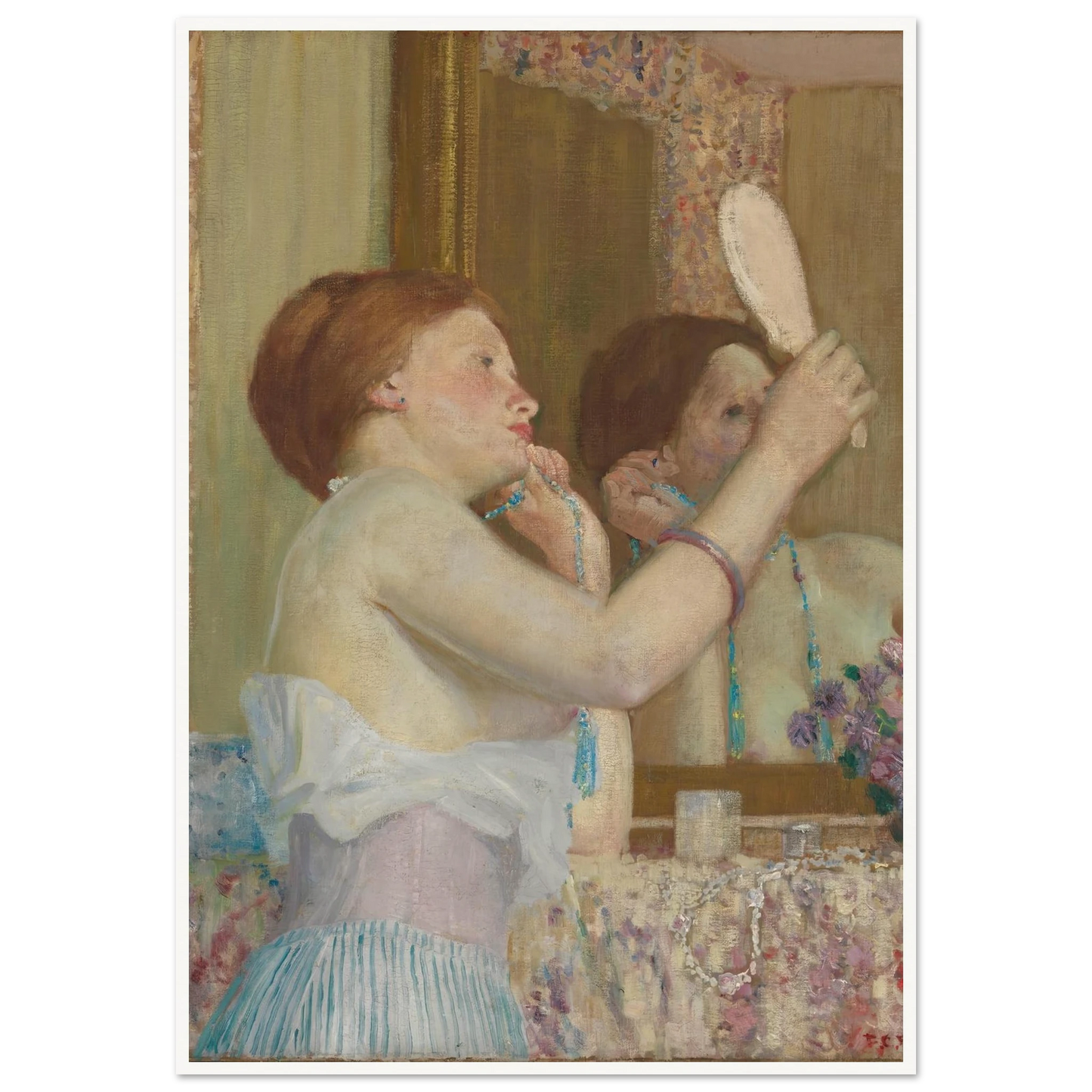 Woman with a Mirror (Femme qui se mire) (1911) Art Print | Frederick Carl Frieseke-Quipham Collections