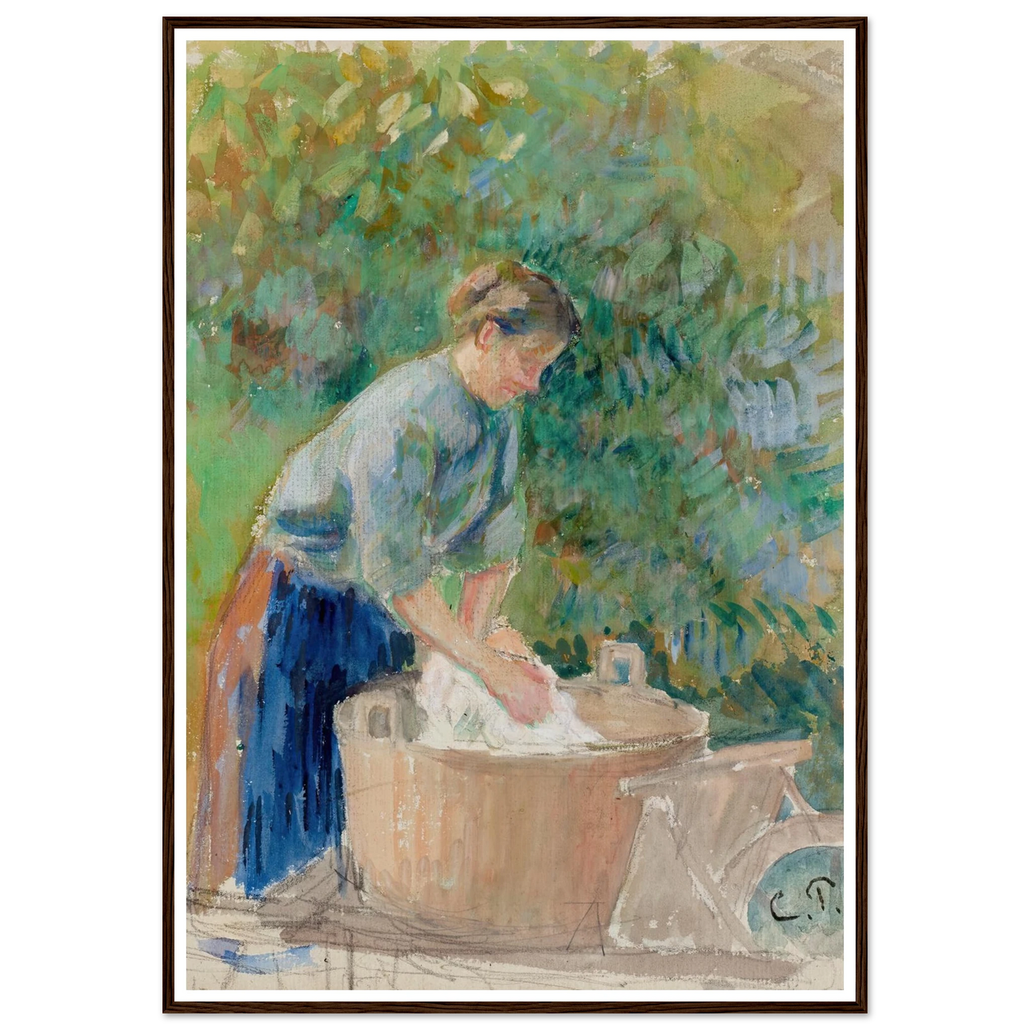 Femme lavant du linge dans un baquet (circa 1889) Art Print | Camille Pissarro-Quipham Collections