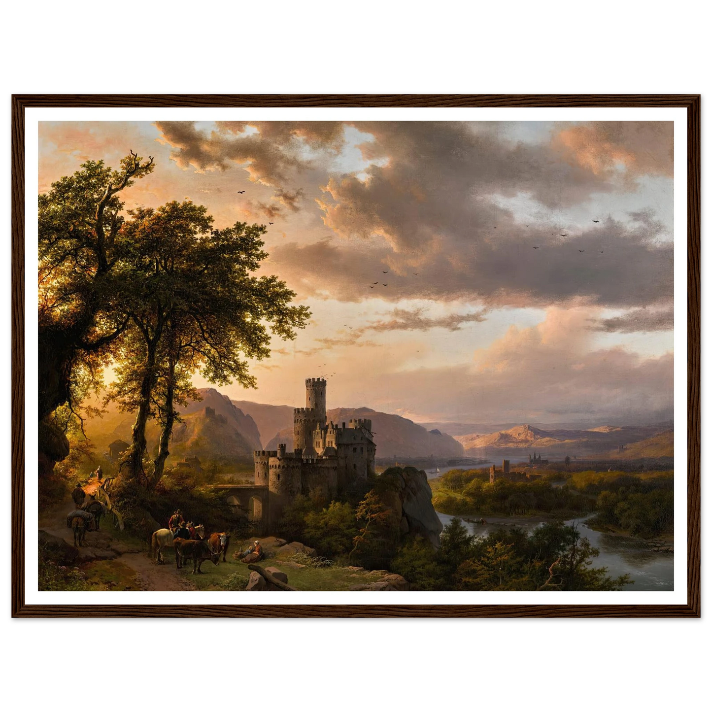 A hilly landscape with castle and travelers on a path (1855) Art Print | Barend Cornelis Koekkoek-Quipham Collections