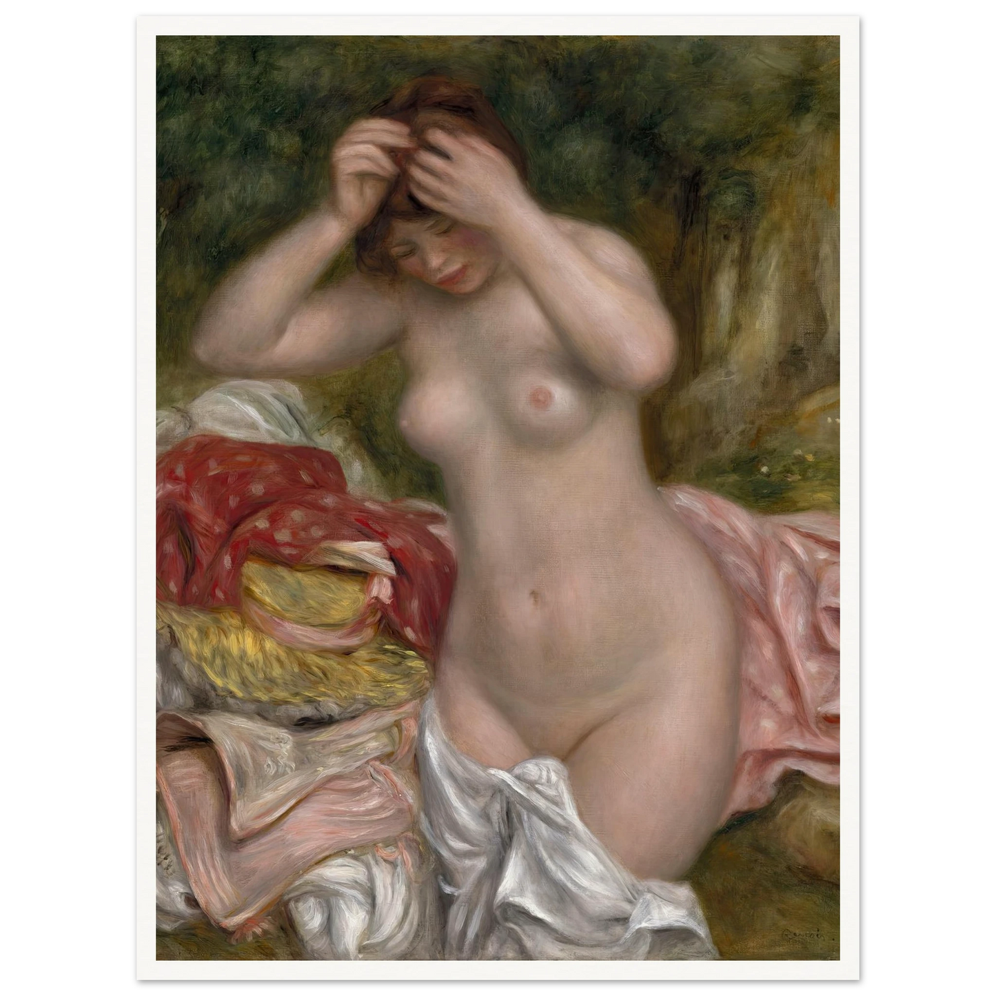 Bather Arranging Her Hair (1893) Art Print | Pierre Auguste Renoir-Quipham Collections