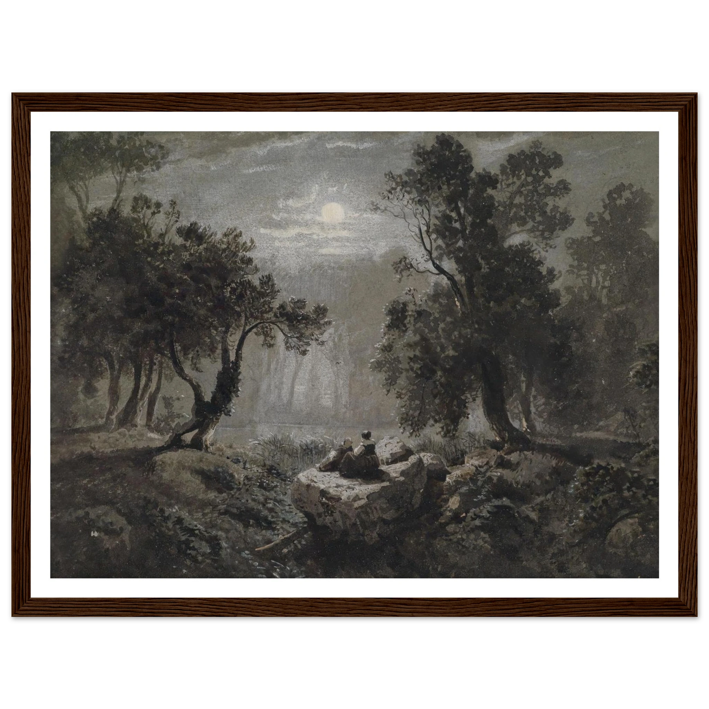 Eine romantische Waldlandschaft im Mondlicht Art Print | Oswald Achenbach-Quipham Collections