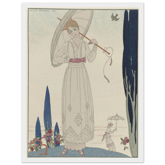 Le cyprès et la rose ; Robe d’été de Doeuillet (1914) Art Print | George Barbier-Quipham Collections