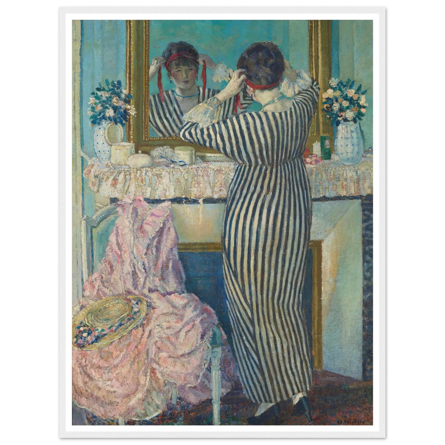 Girl Dressing Her Hair (Girl Arranging Her Headdress) (1912) Art Print | Frederick Carl Frieseke-Quipham Collections