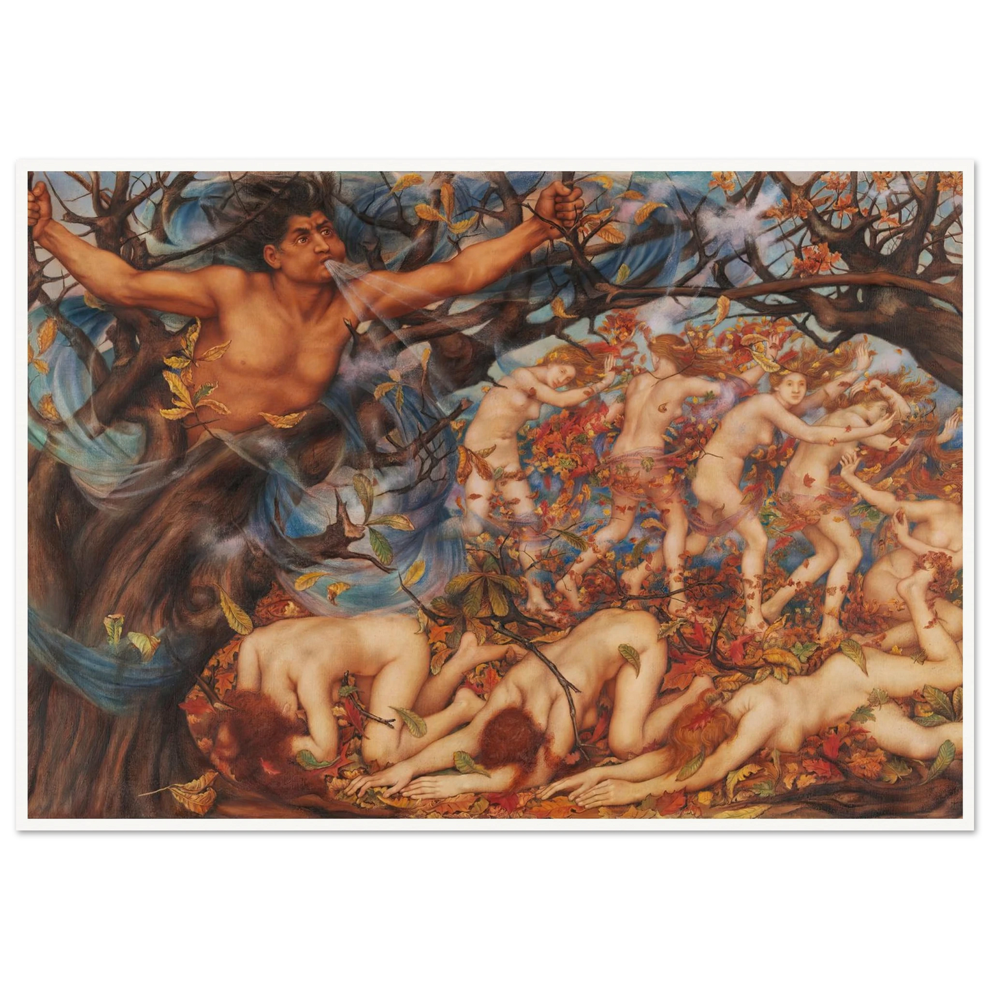 Boreas and the Fallen Leaves (1910) Art Print | Evelyn de Morgan-Quipham Collections