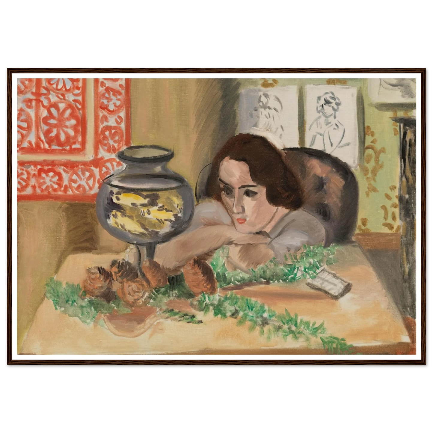Young Woman before an Aquarium (Jeune fille devant un aquarium) (1921-1922) Art Print | Henri Matisse-Quipham Collections
