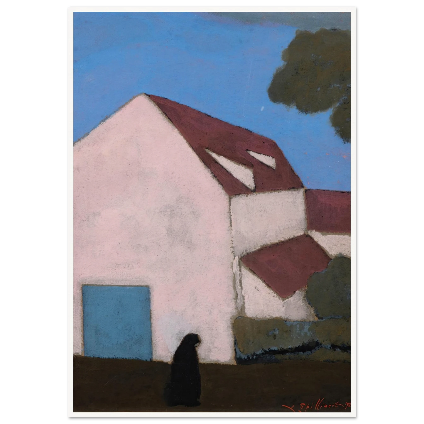 Ferme à la façade rose, silhouette de femme (1921) Art Print | Leon Spilliaert-Quipham Collections