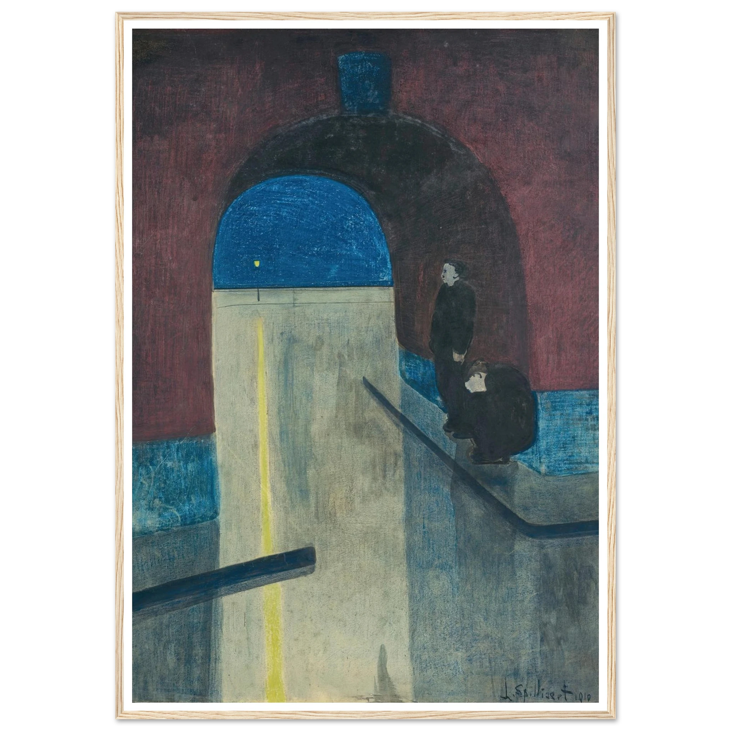 Un homme et une femme s’abritant sous une voute des Drie Gapers, Ostende (1910) Art Print | Leon Spilliaert-Quipham Collections