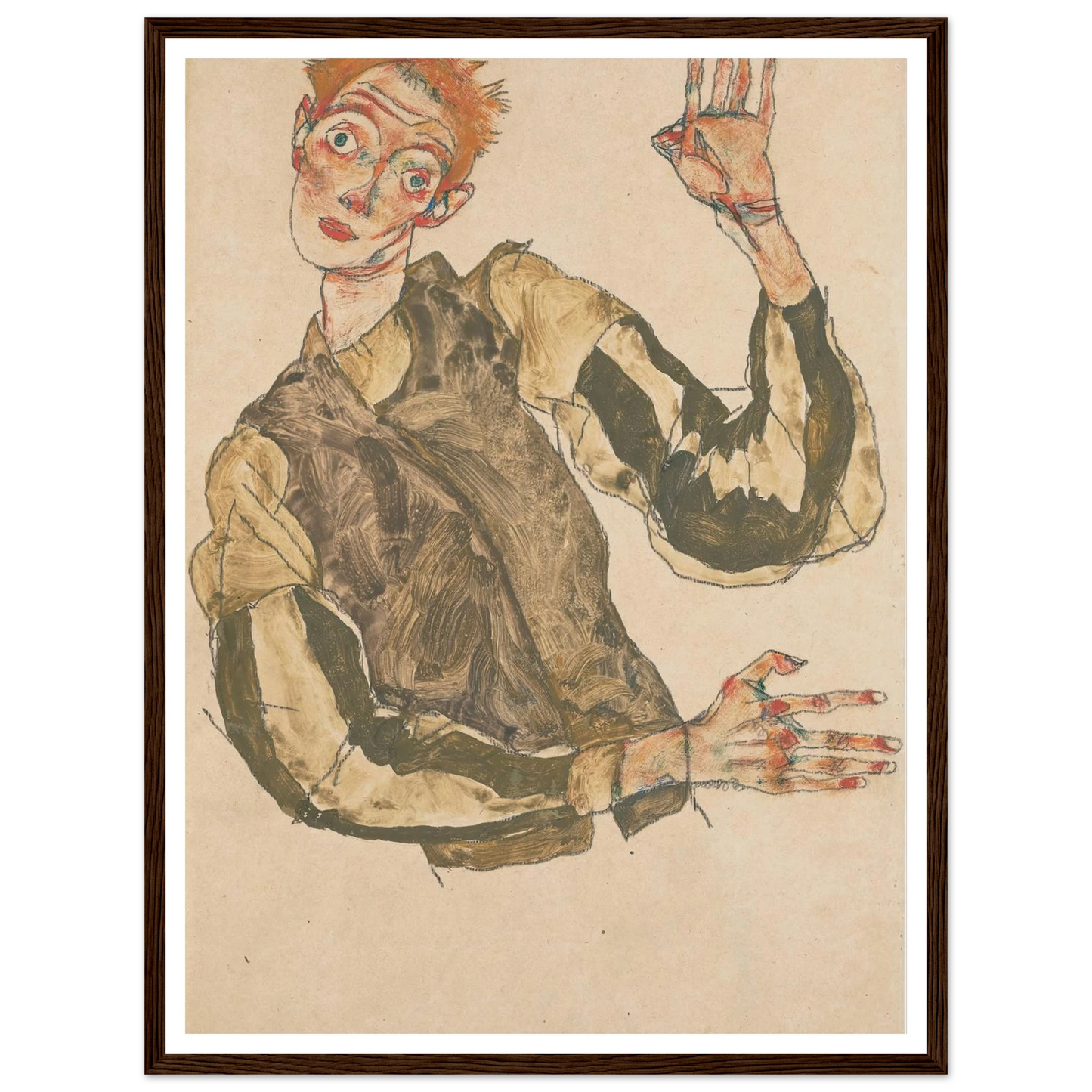 Self-Portrait with Striped Sleeves (1915) Art Print | Egon Schiele-Quipham Collections