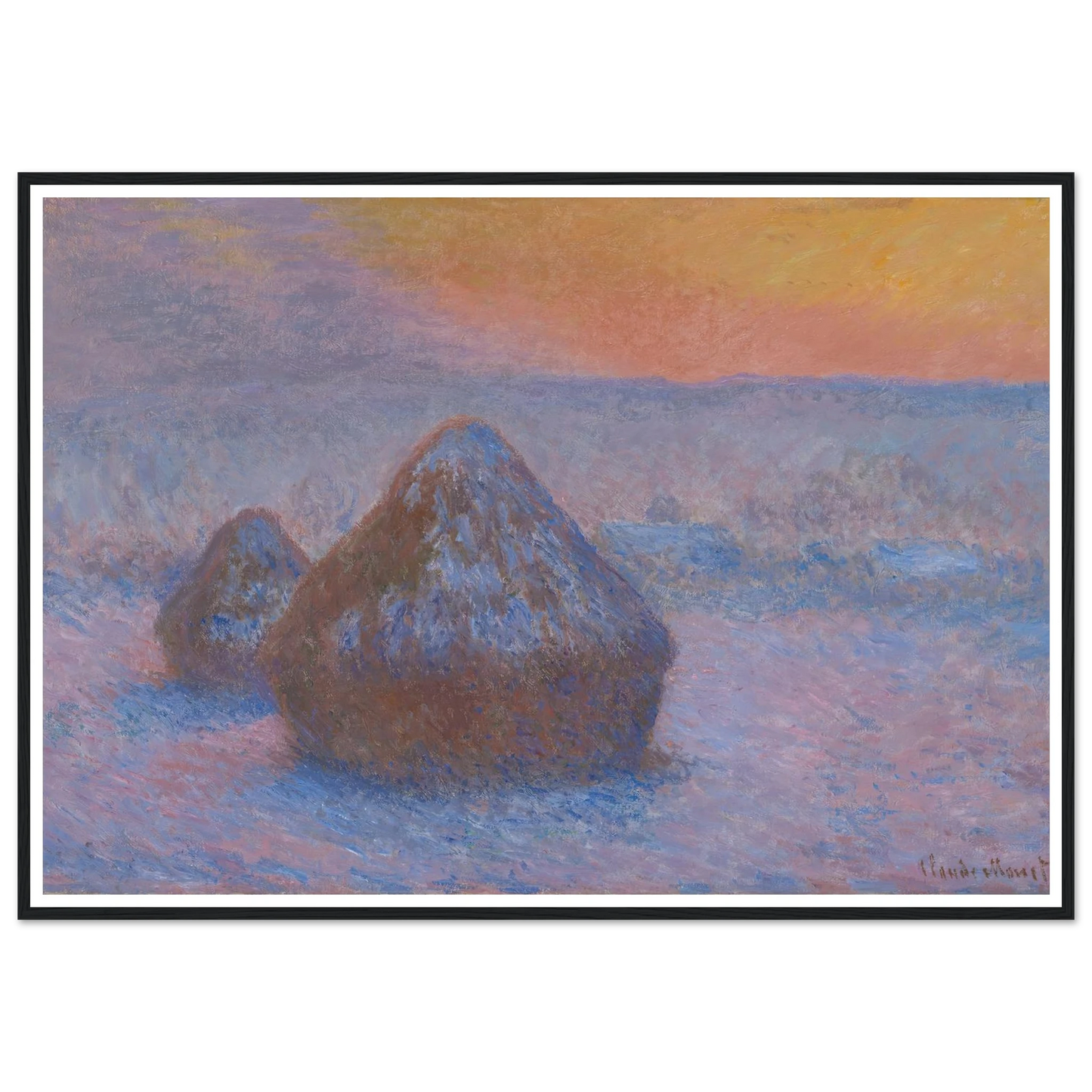 Stacks of Wheat (Sunset, Snow Effect) (1890-91) Art Print | Claude Monet-Quipham Collections