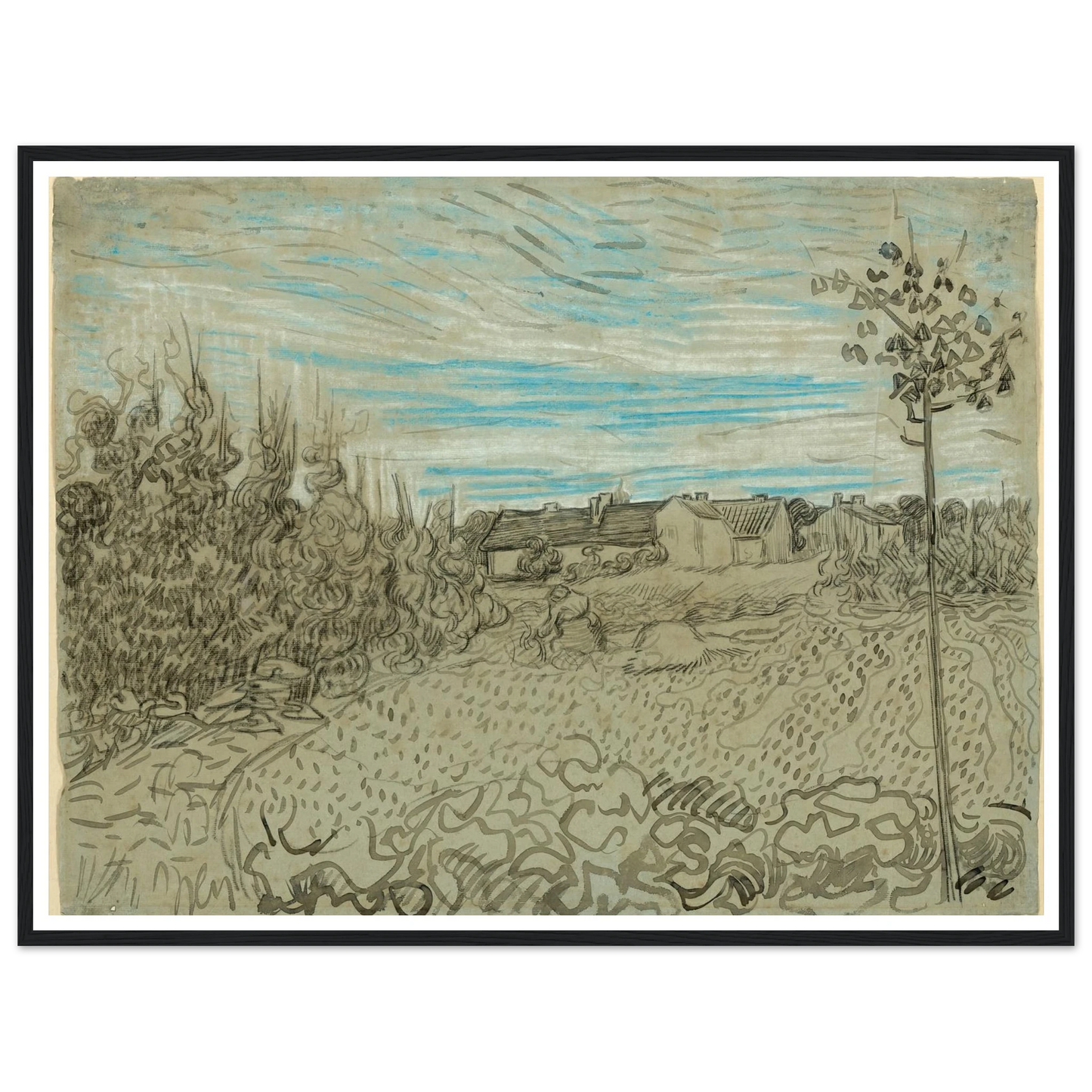 Cottages with a Woman Working in the Middle Ground (1890) Art Print | Vincent van Gogh-Quipham Collections