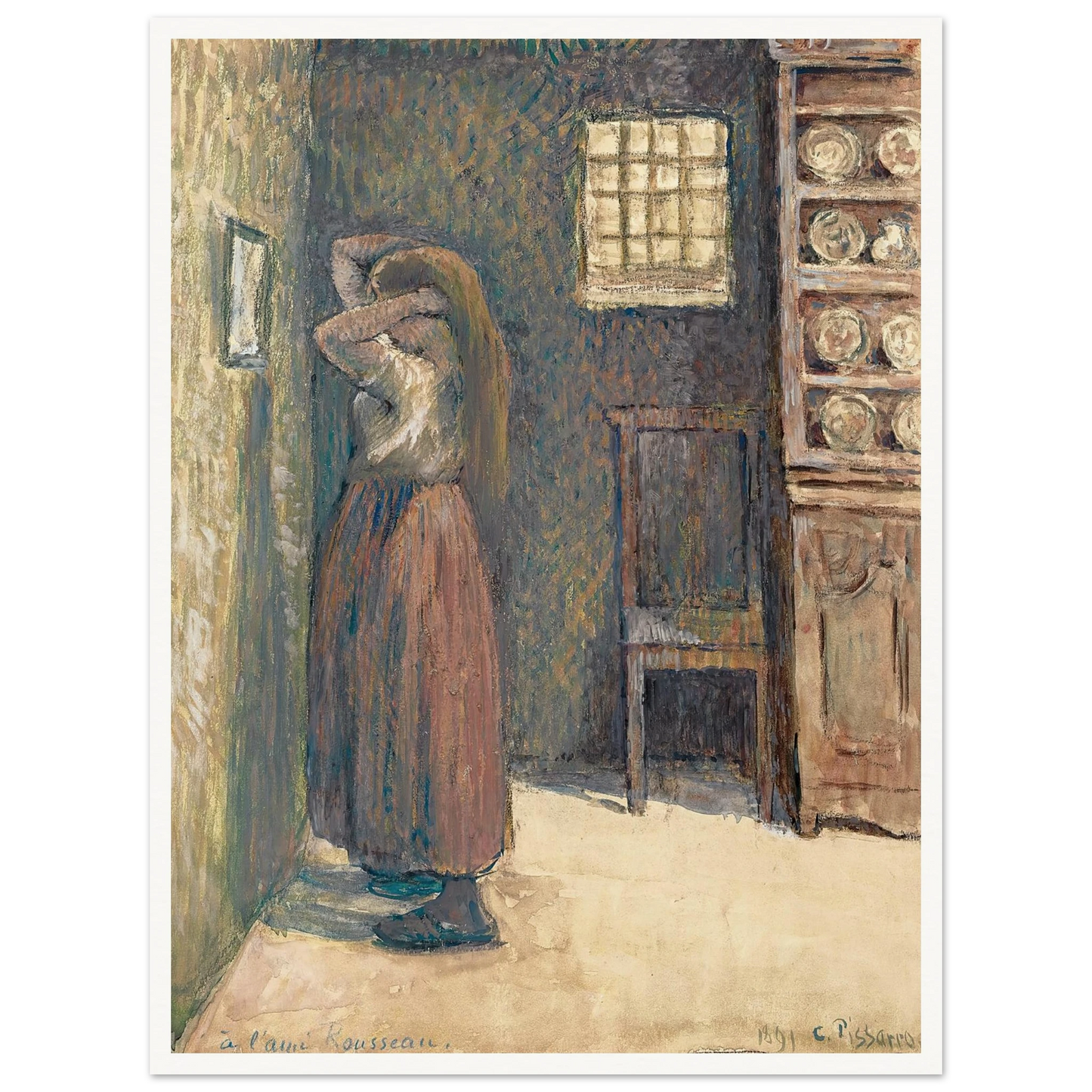 Jeune Paysanne Se Coiffant (1891) Art Print | Camille Pissarro-Quipham Collections