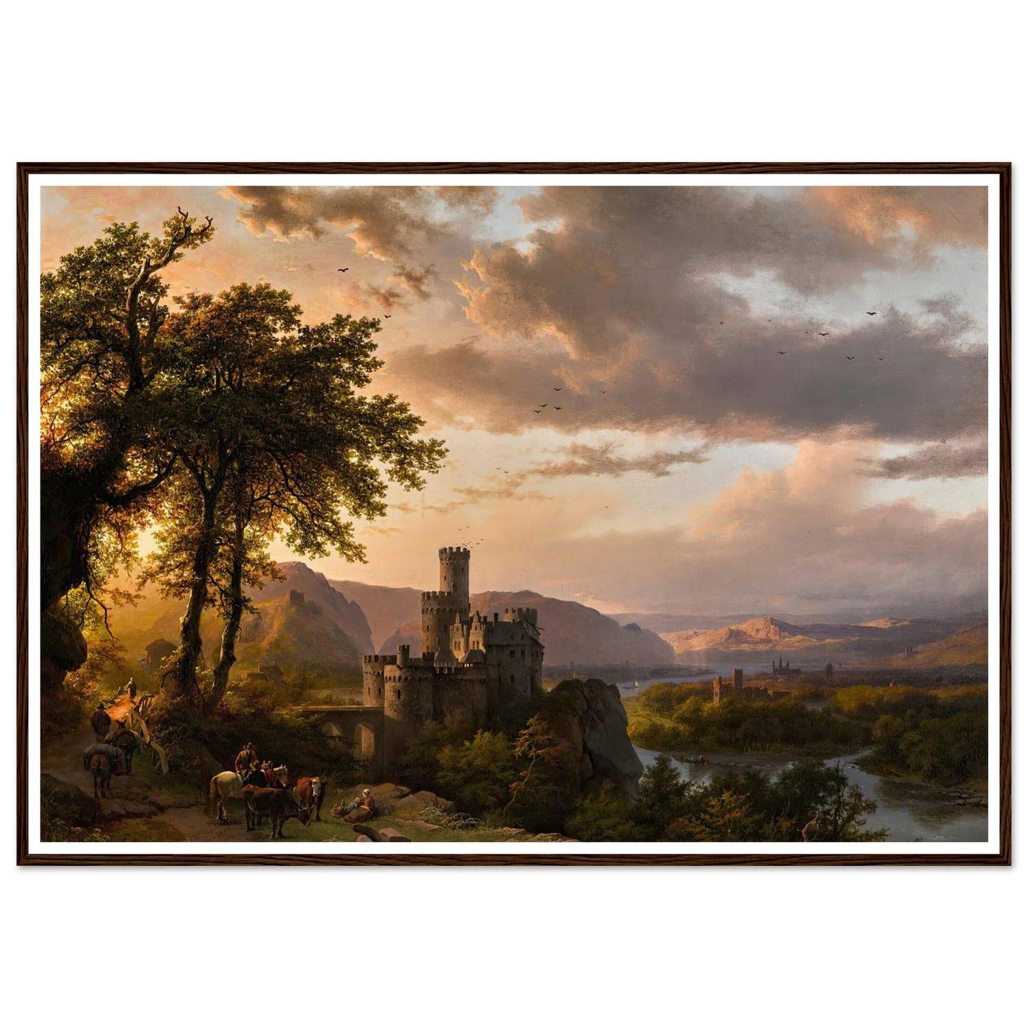 A hilly landscape with castle and travelers on a path (1855) Art Print | Barend Cornelis Koekkoek-Quipham Collections