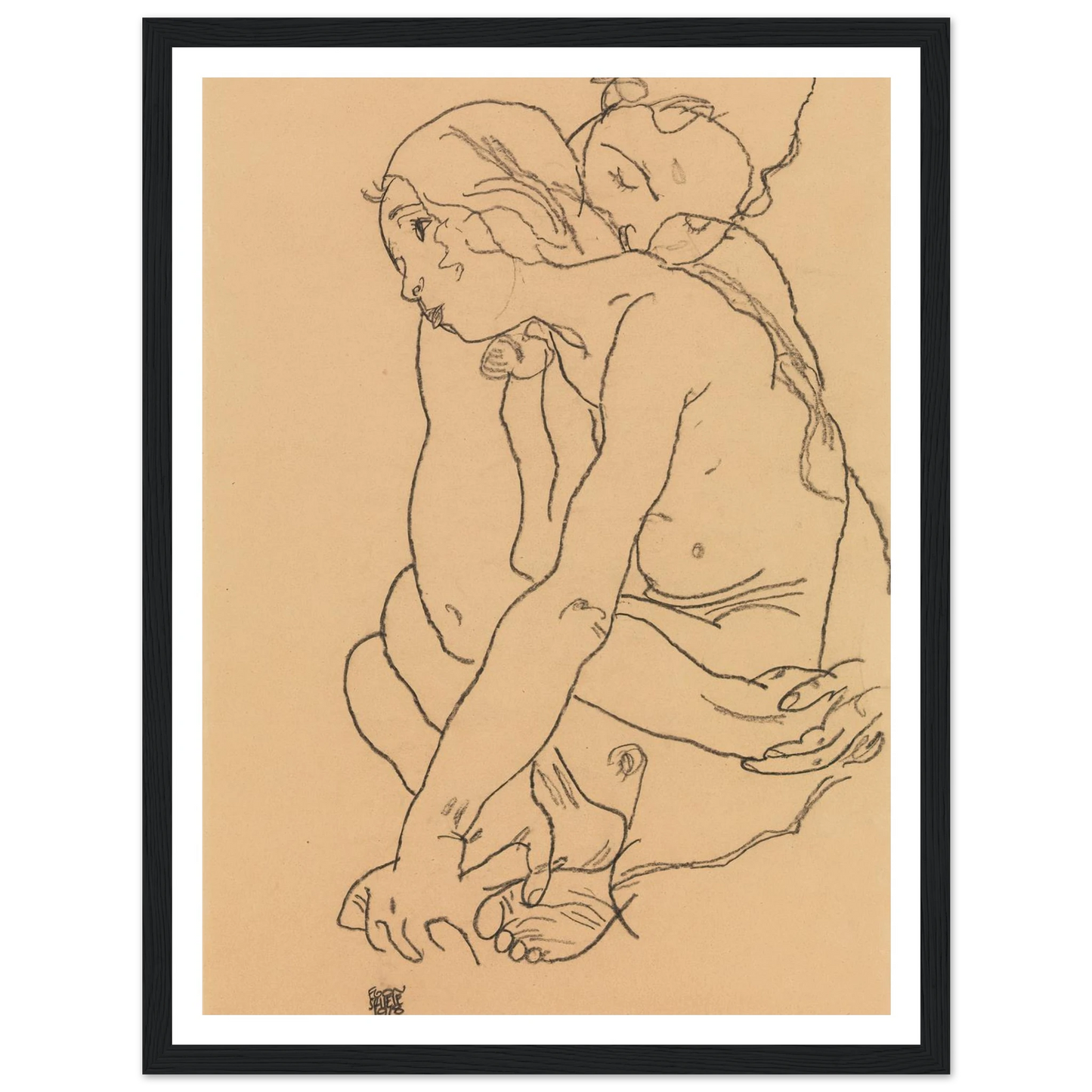 Woman and Girl Embracing (1918) Art Print | Egon Schiele-Quipham Collections