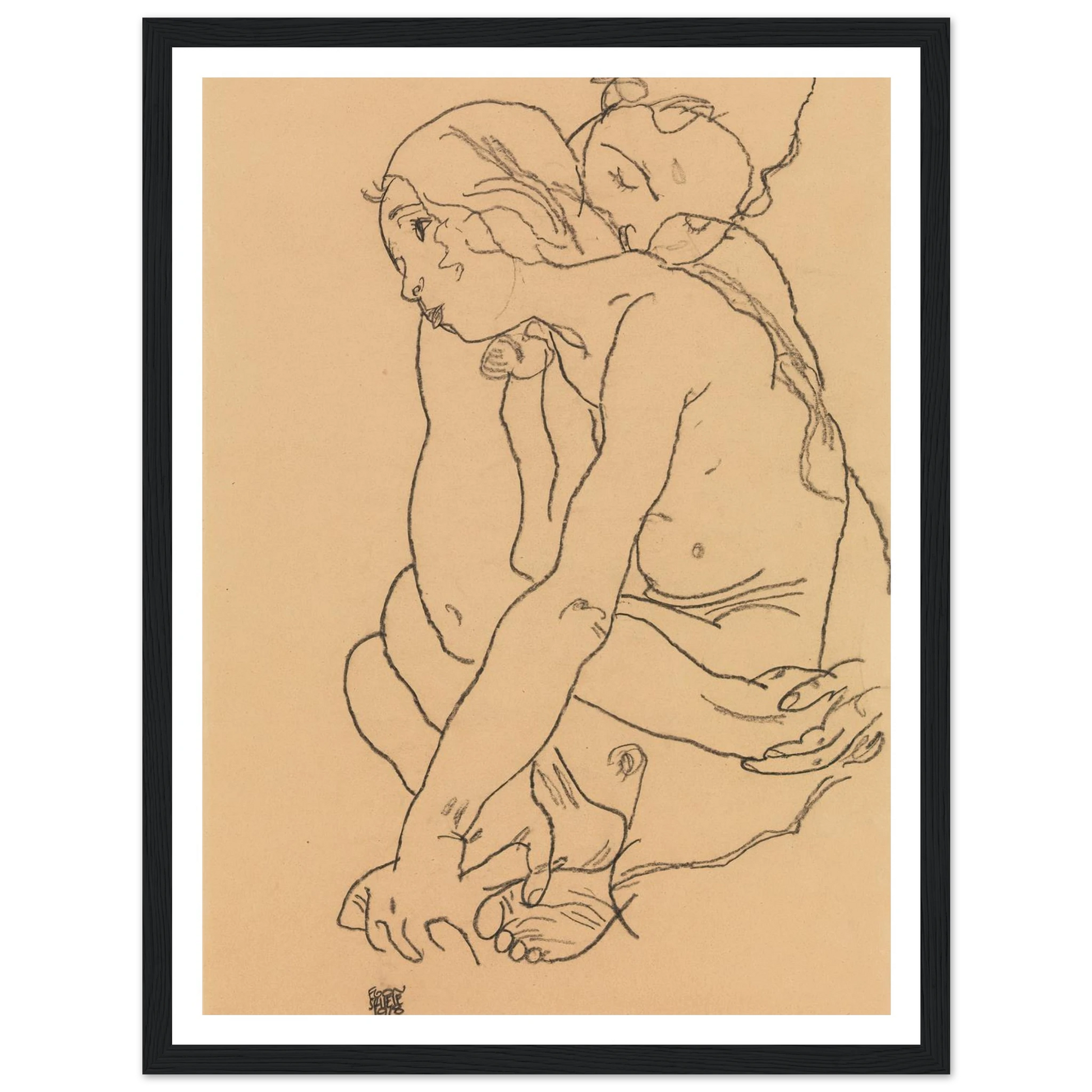 Woman and Girl Embracing (1918) Art Print | Egon Schiele-Quipham Collections