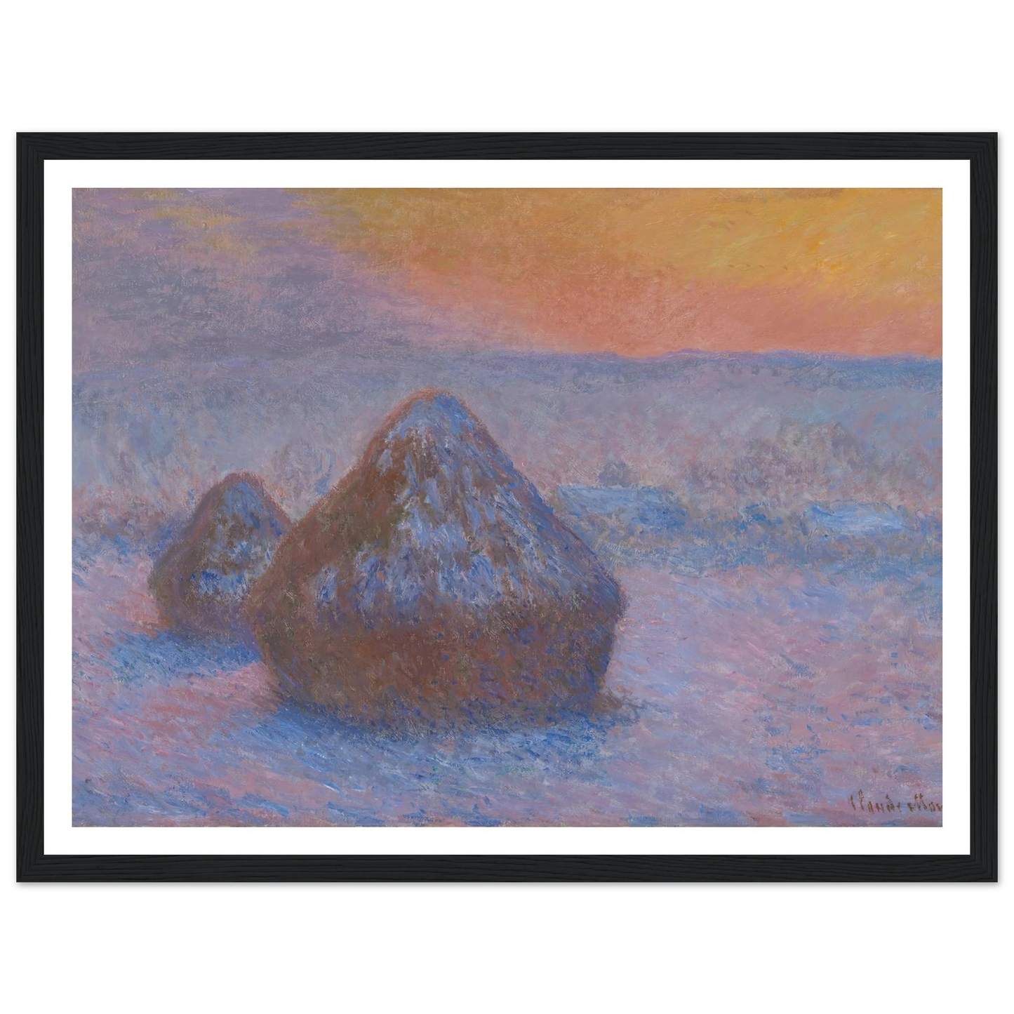 Stacks of Wheat (Sunset, Snow Effect) (1890-91) Art Print | Claude Monet-Quipham Collections