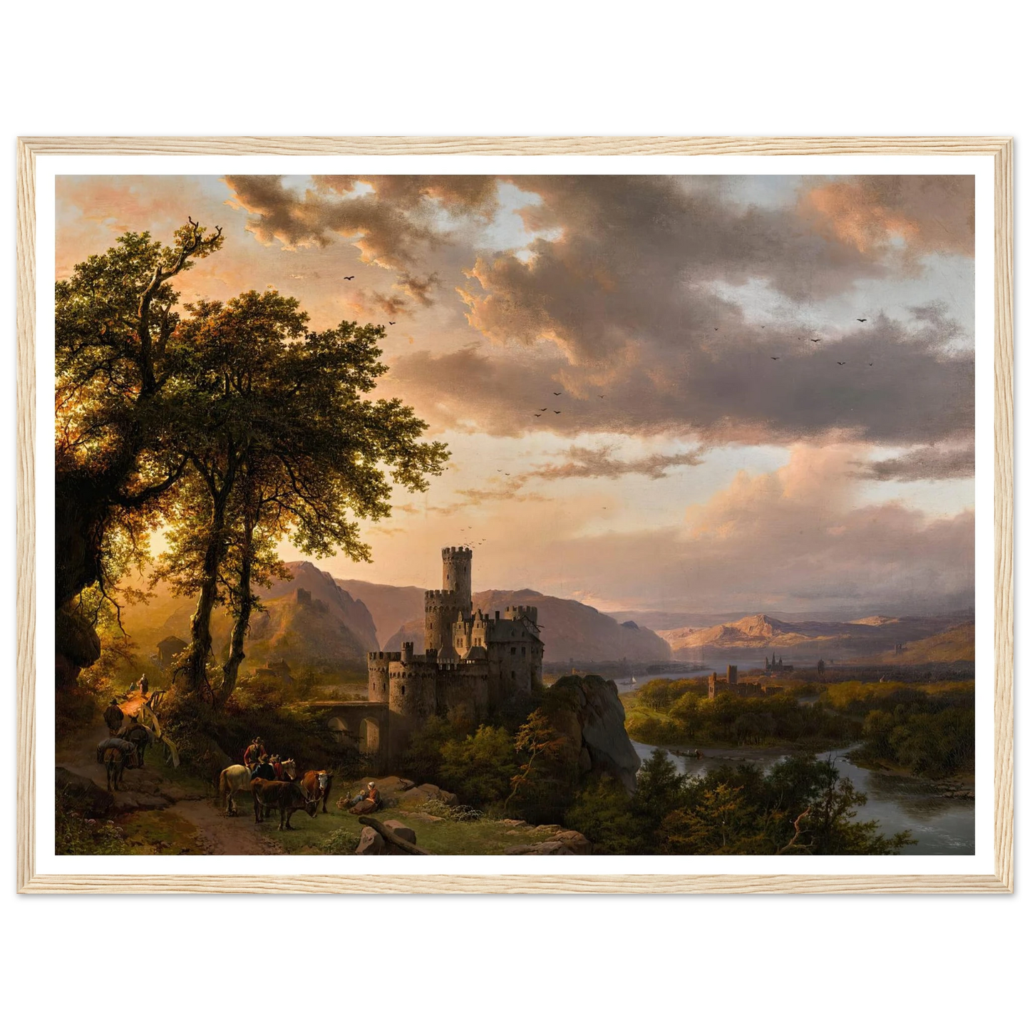 A hilly landscape with castle and travelers on a path (1855) Art Print | Barend Cornelis Koekkoek-Quipham Collections