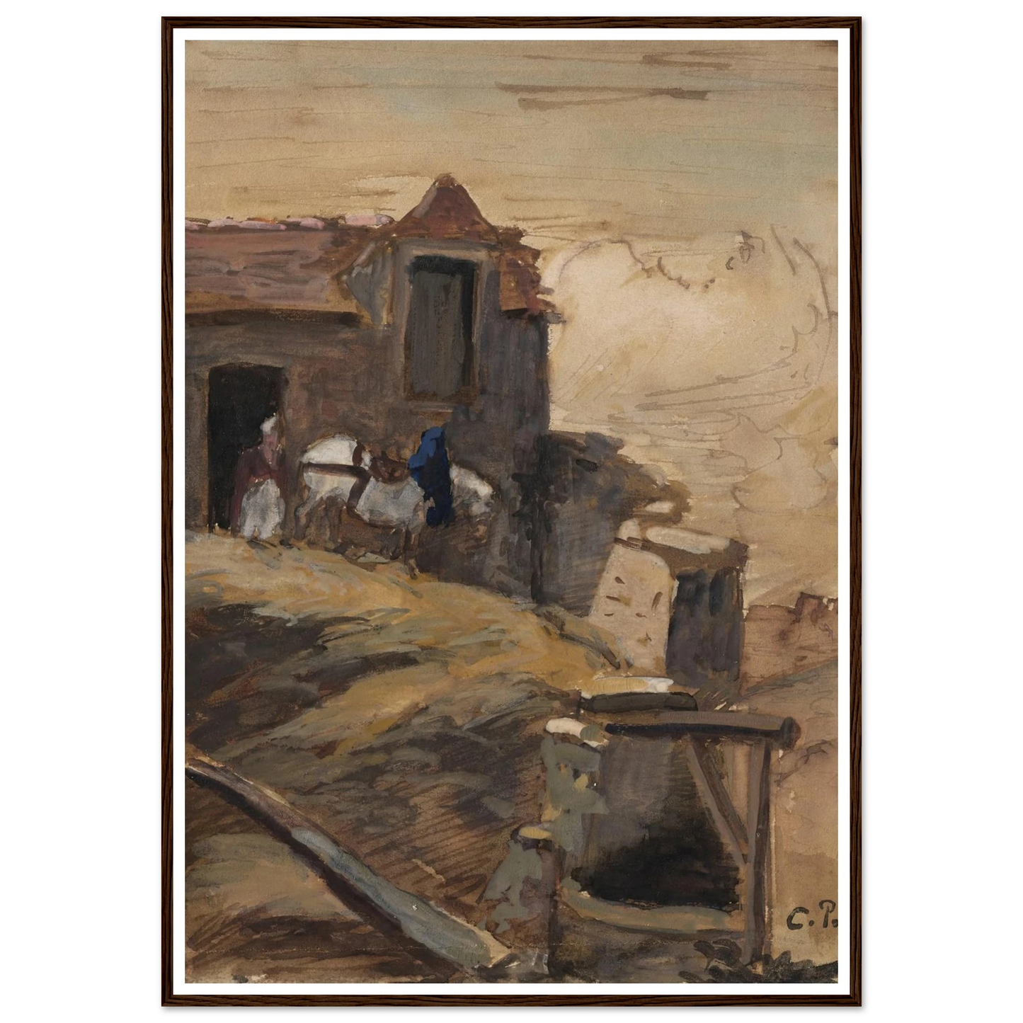 Cheval blanc devant une ferme (circa 1861-64) Art Print | Camille Pissarro-Quipham Collections