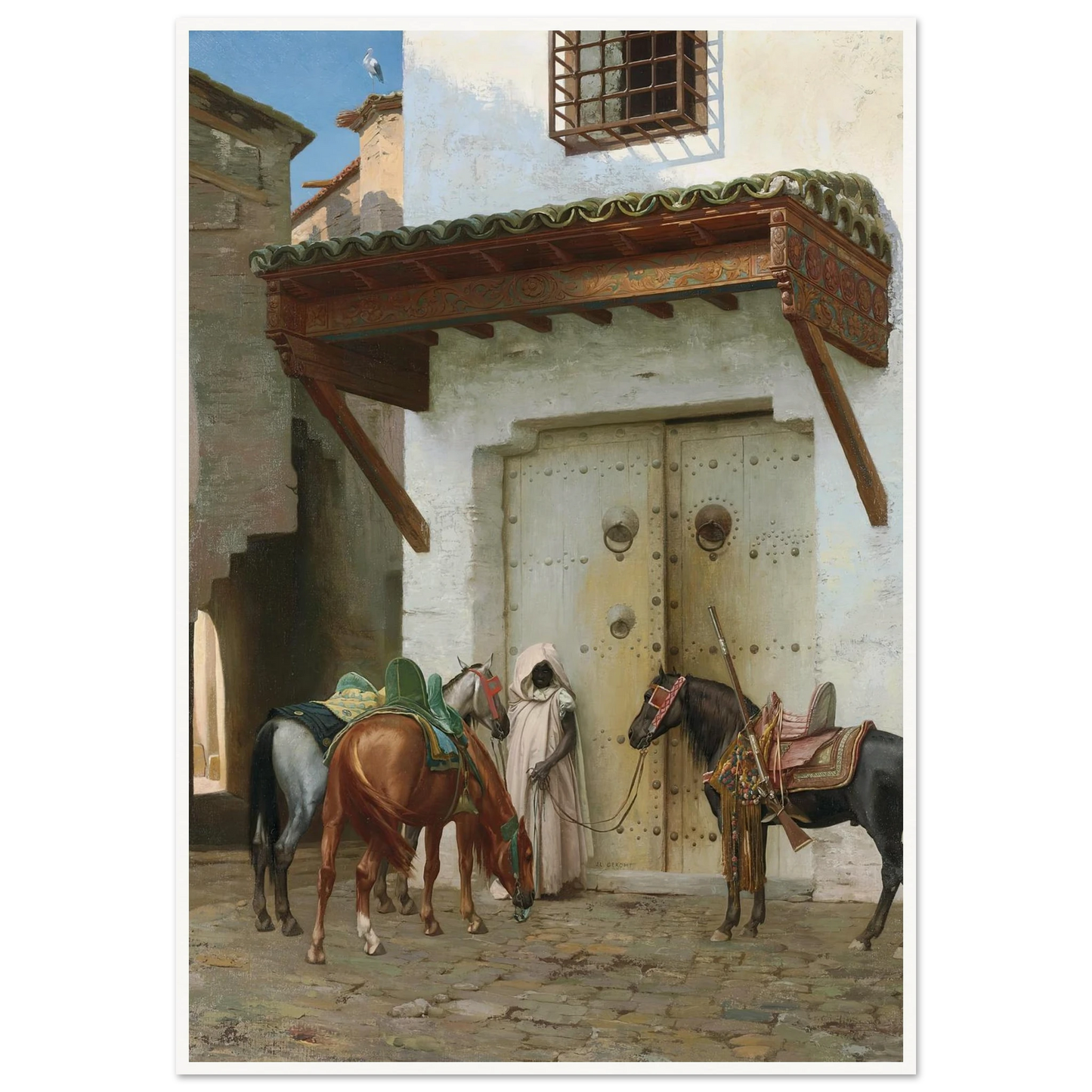 Chevaux tenus par un esclave (La Halte) (1875) Art Print | Jean Leon Gerome-Quipham Collections