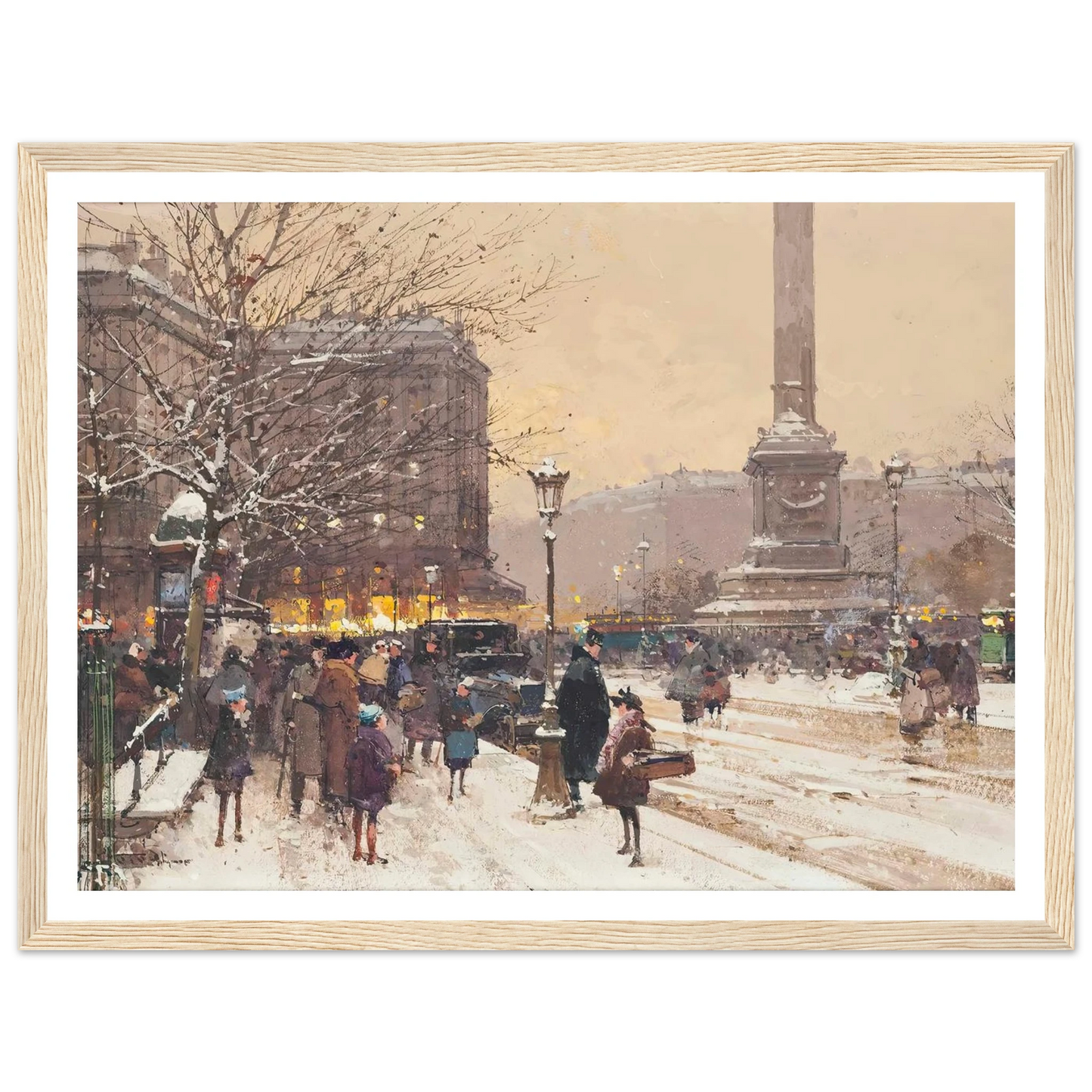Figures in the snow, the Place de Concorde, Paris Art Print | Eugene Galien Laloue-Quipham Collections