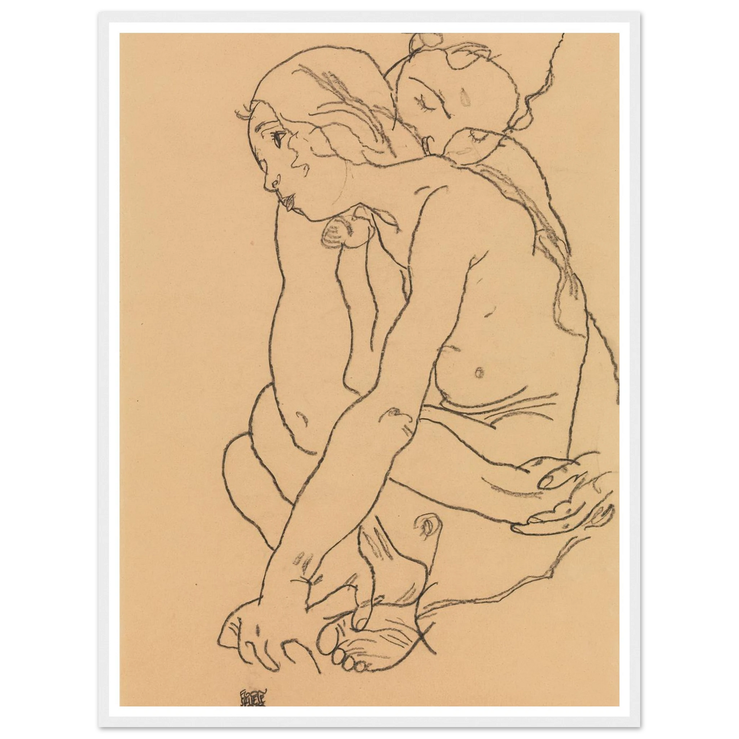 Woman and Girl Embracing (1918) Art Print | Egon Schiele-Quipham Collections