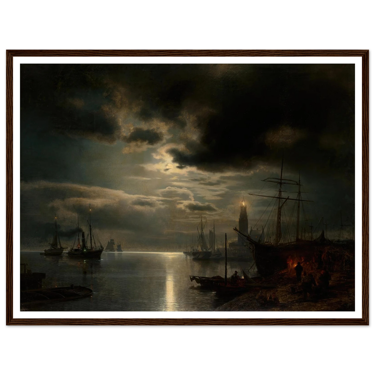 A Moonlit Harbor (1867) Art Print | Hermann Ottomar Herzog-Quipham Collections