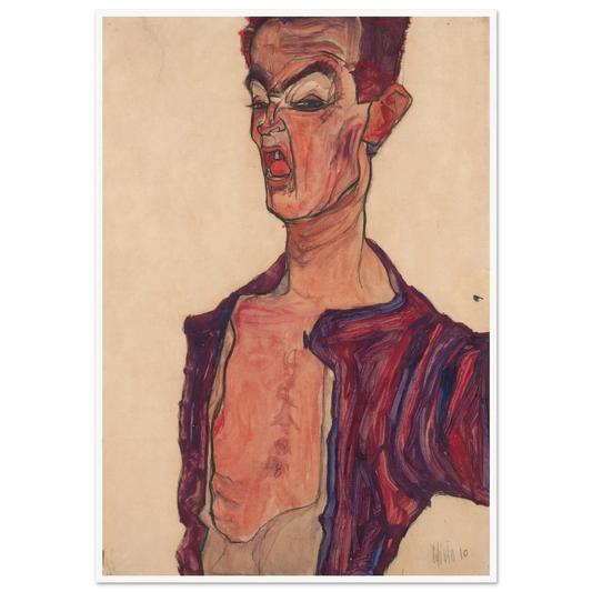 Self-Portrait, Grimacing (1910) Art Print | Egon Schiele-Quipham Collections