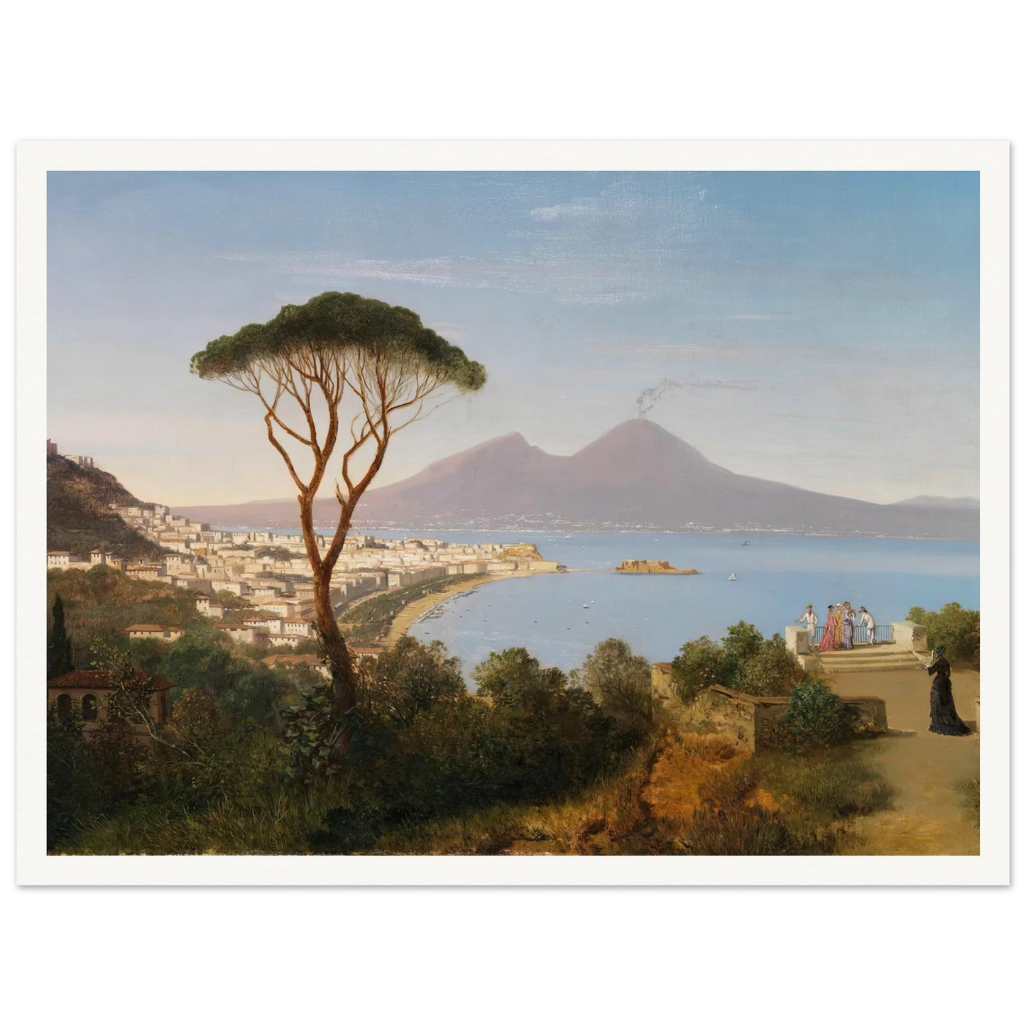 Blick vom Posillipo auf die weite Bucht von Neapel mit rauchendem Vesuv (Ca. 1850) Art Print | Albert Zimmermann-Quipham Collections