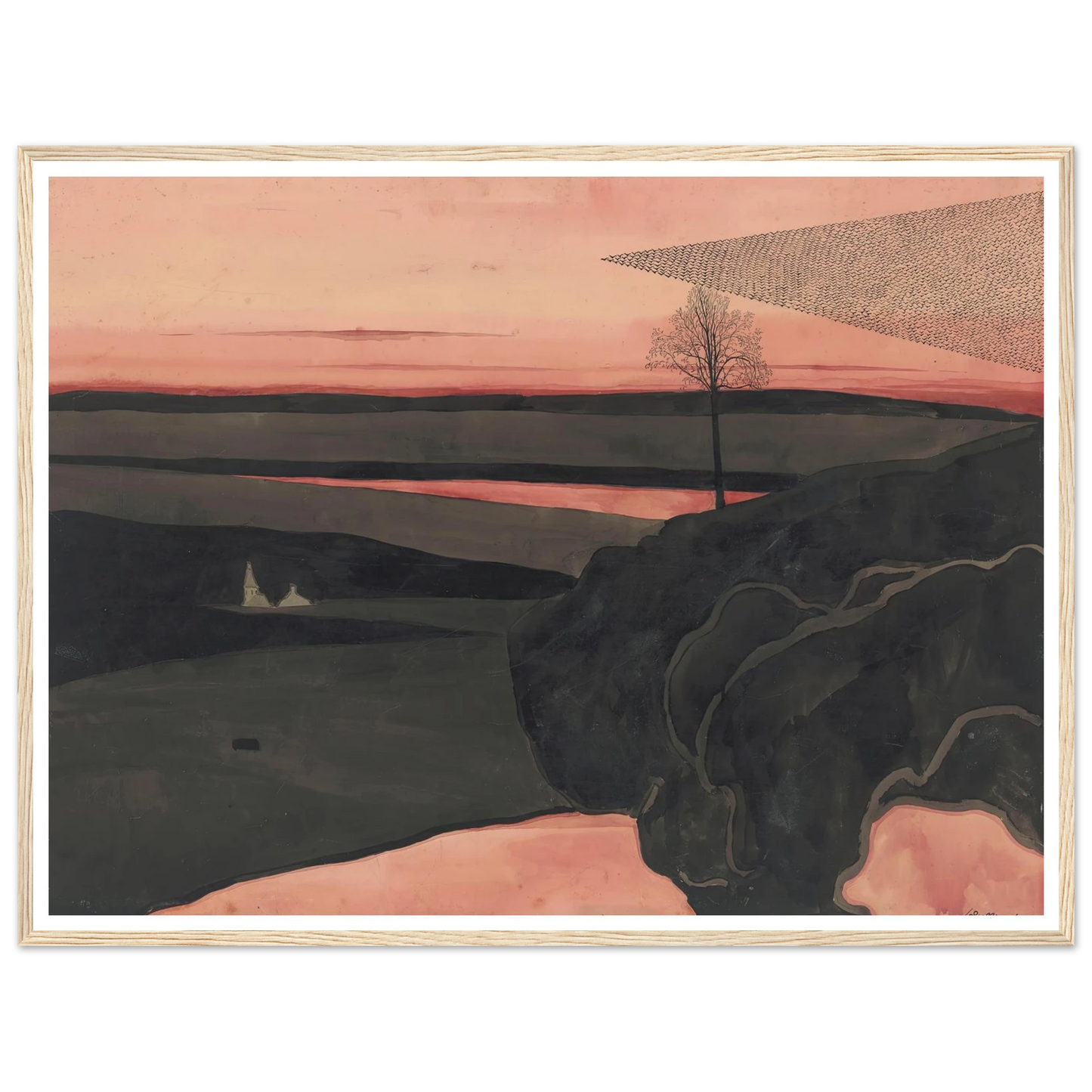 Landscape under a Red Evening Glow with Migratory Birds (1919) Art Print | Leon Spilliaert-Quipham Collections