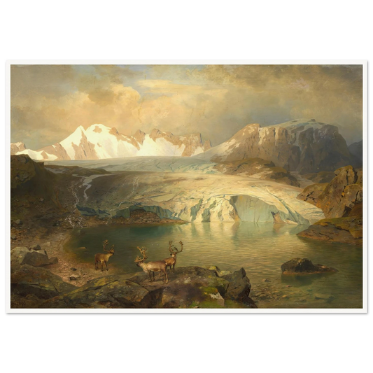 Fjordlandschaft mit Gletscher und Rentieren (1896) Art Print | August Wilhelm Leu-Quipham Collections