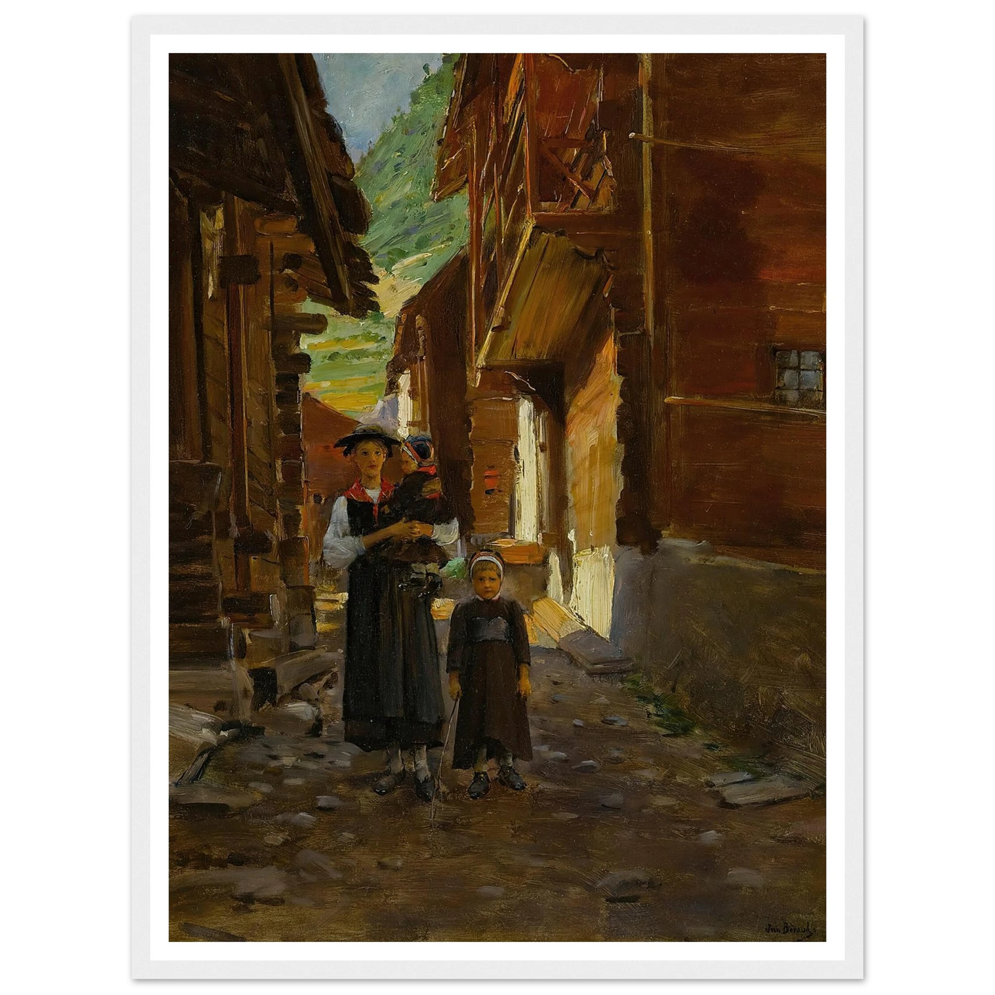 Jeune Femme Et Enfants Dans Un Paysage De Montagne Art Print | Jean Beraud-Quipham Collections