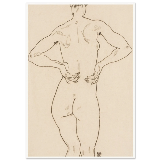 Weiblicher Rückenakt, die Hände auf der Hüfte Art Print | Egon Schiele-Quipham Collections