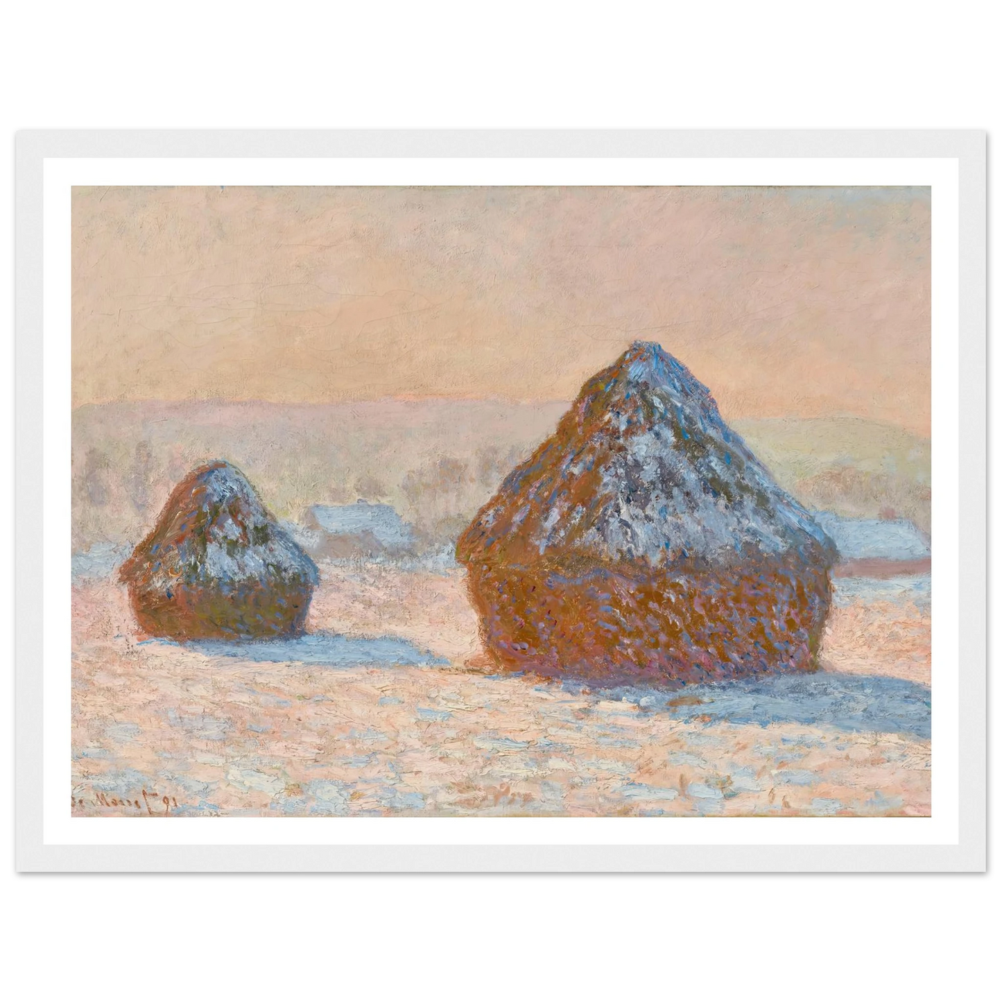 Wheatstacks, Snow Effect, Morning (1891) Art Print | Claude Monet-Quipham Collections