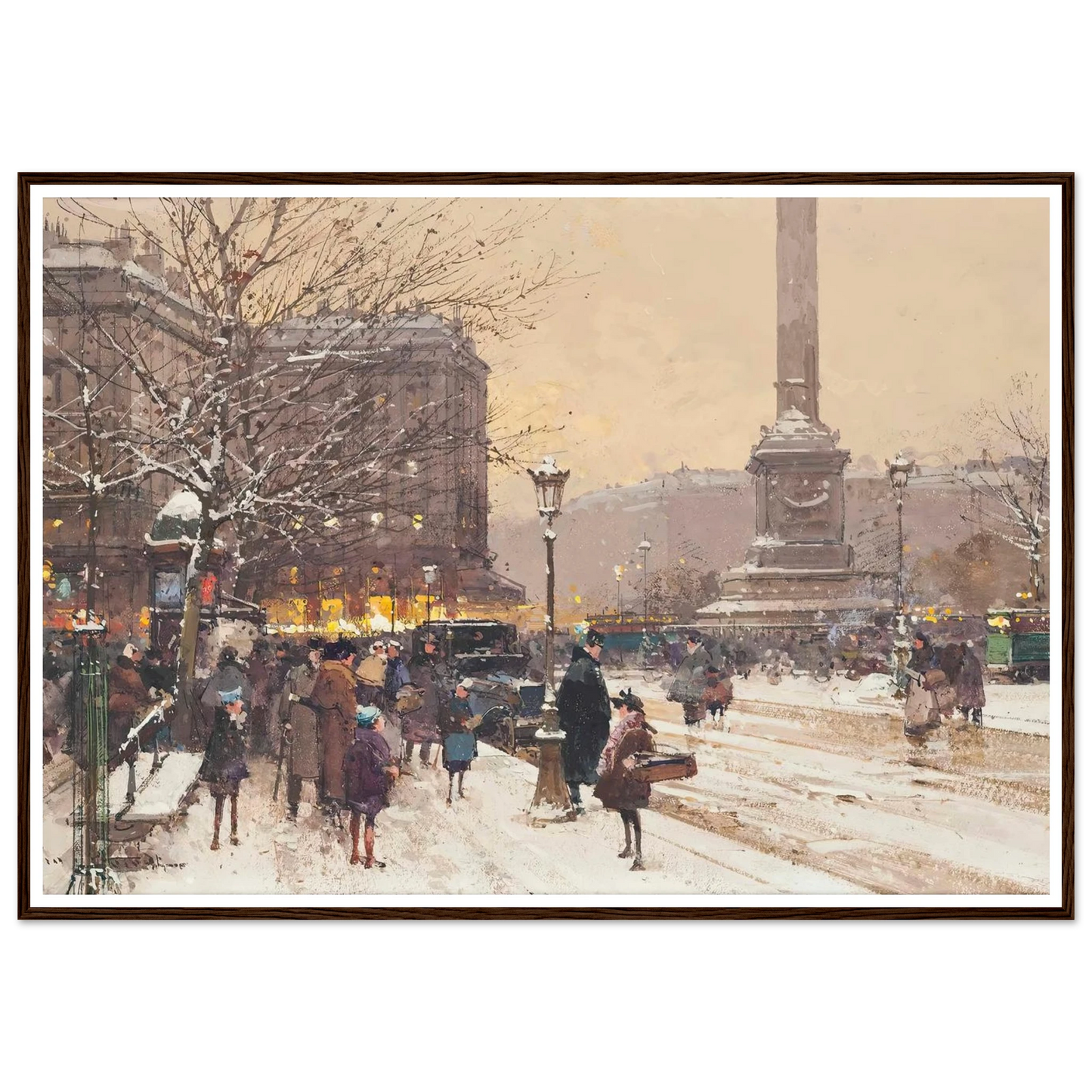 Figures in the snow, the Place de Concorde, Paris Art Print | Eugene Galien Laloue-Quipham Collections
