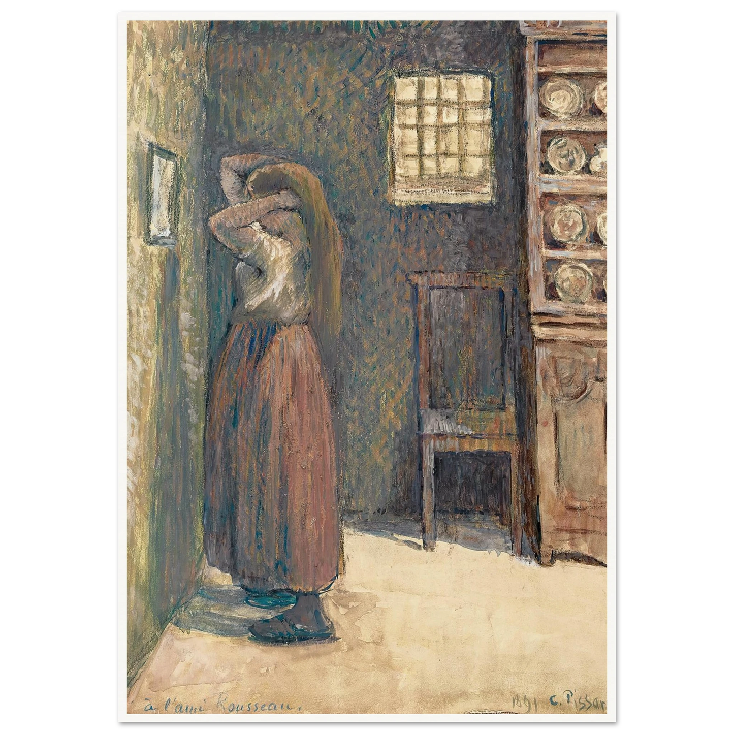 Jeune Paysanne Se Coiffant (1891) Art Print | Camille Pissarro-Quipham Collections