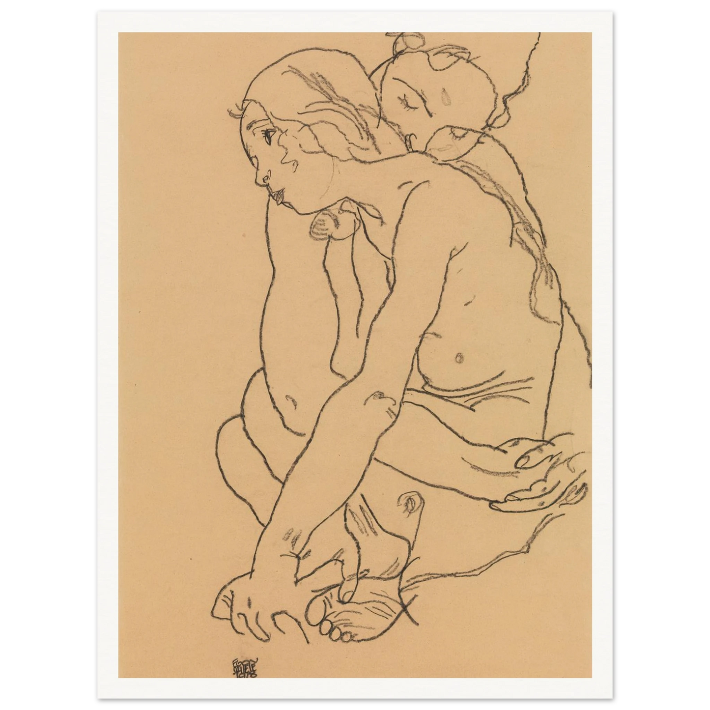 Woman and Girl Embracing (1918) Art Print | Egon Schiele-Quipham Collections