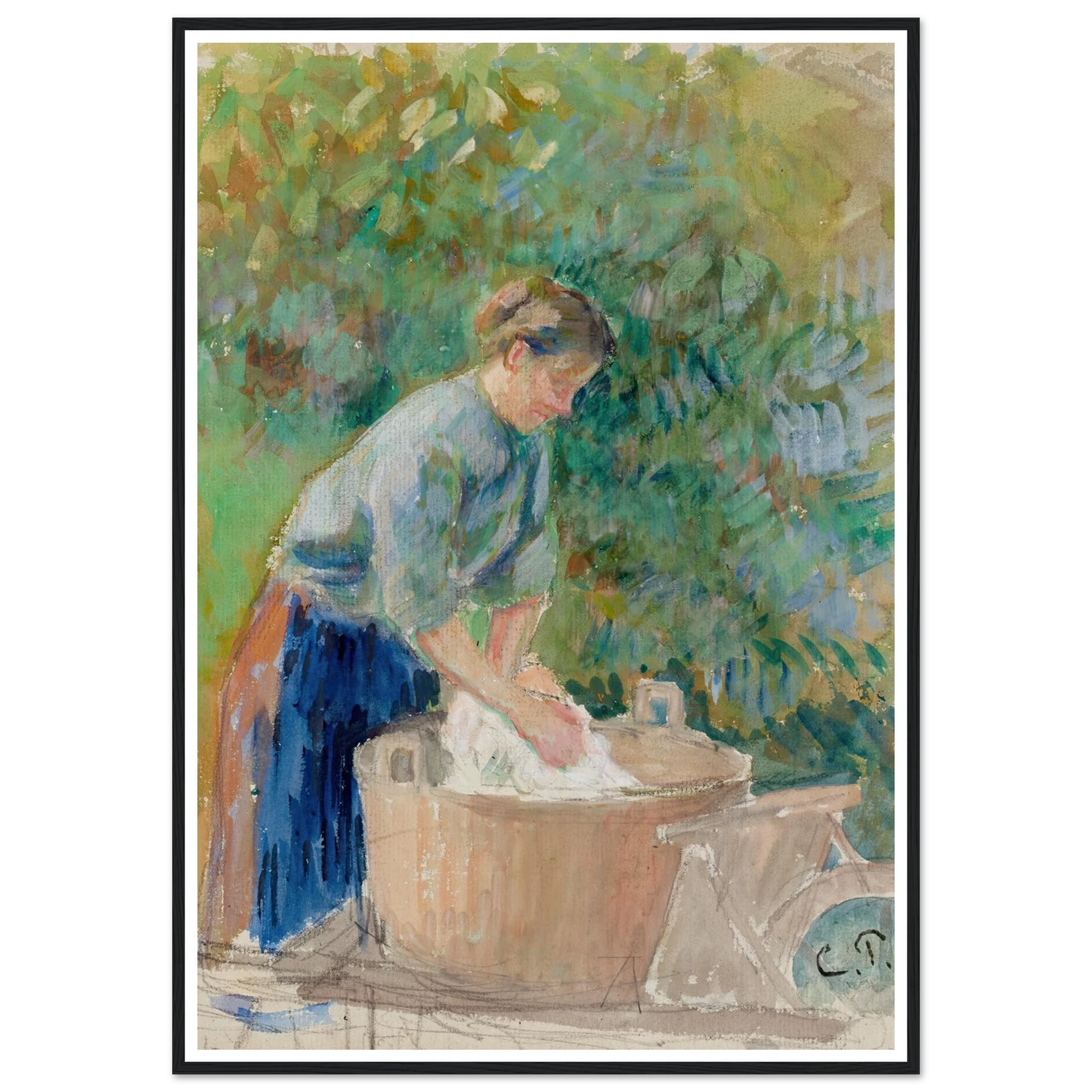 Femme lavant du linge dans un baquet (circa 1889) Art Print | Camille Pissarro-Quipham Collections