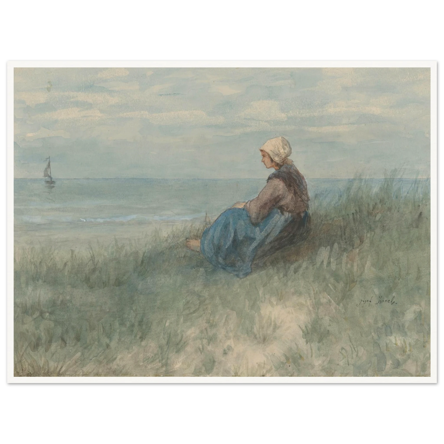 Een vrouw zit op een duin naar zee te kijken (1834 - 1911) Art Print | Jozef Israels-Quipham Collections