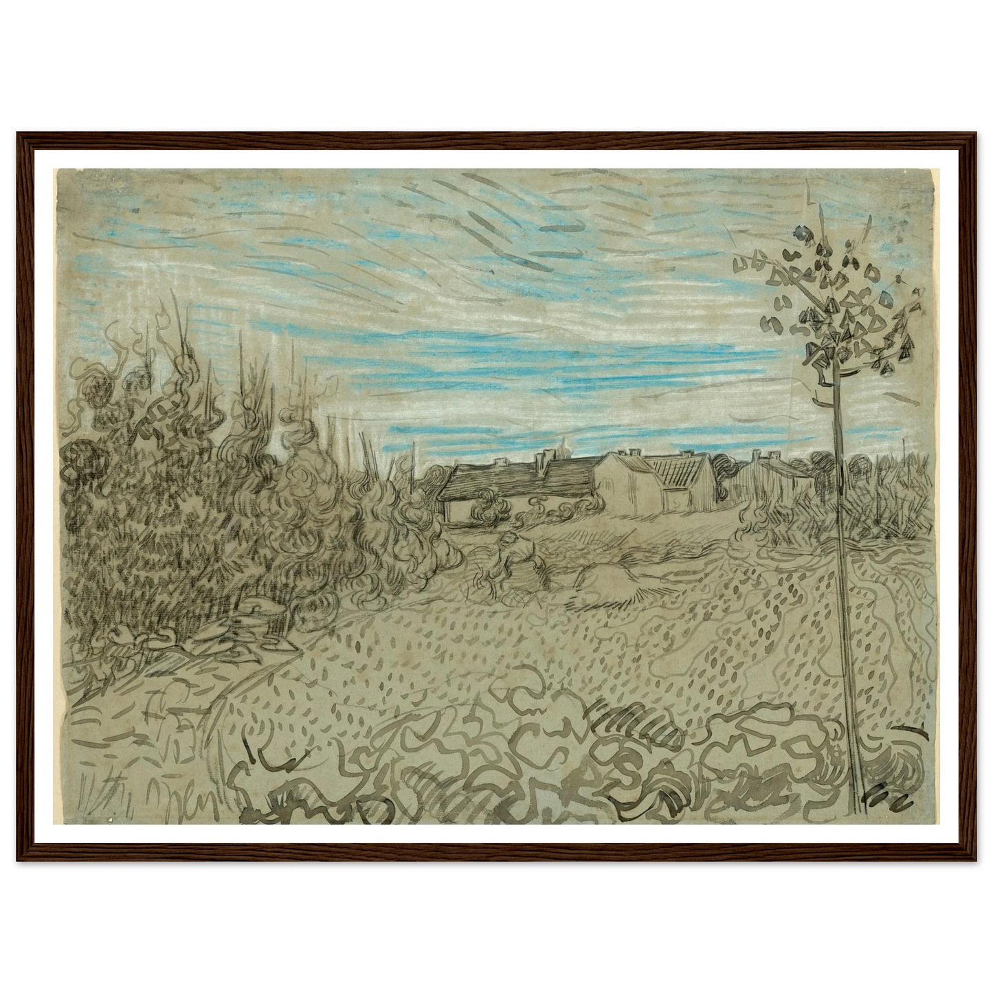 Cottages with a Woman Working in the Middle Ground (1890) Art Print | Vincent van Gogh-Quipham Collections