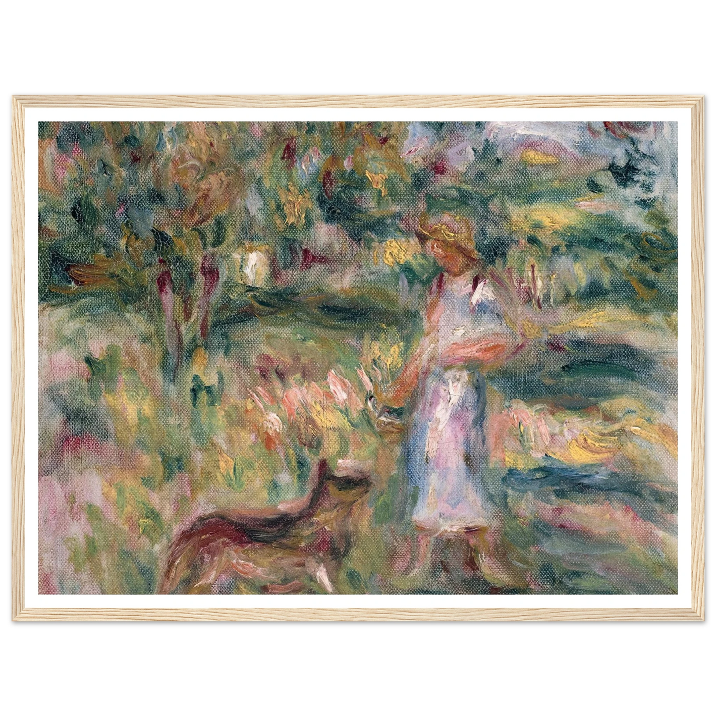 Paysage avec femme en bleu et Zaza à Cagnes (1919) Art Print | Pierre Auguste Renoir-Quipham Collections