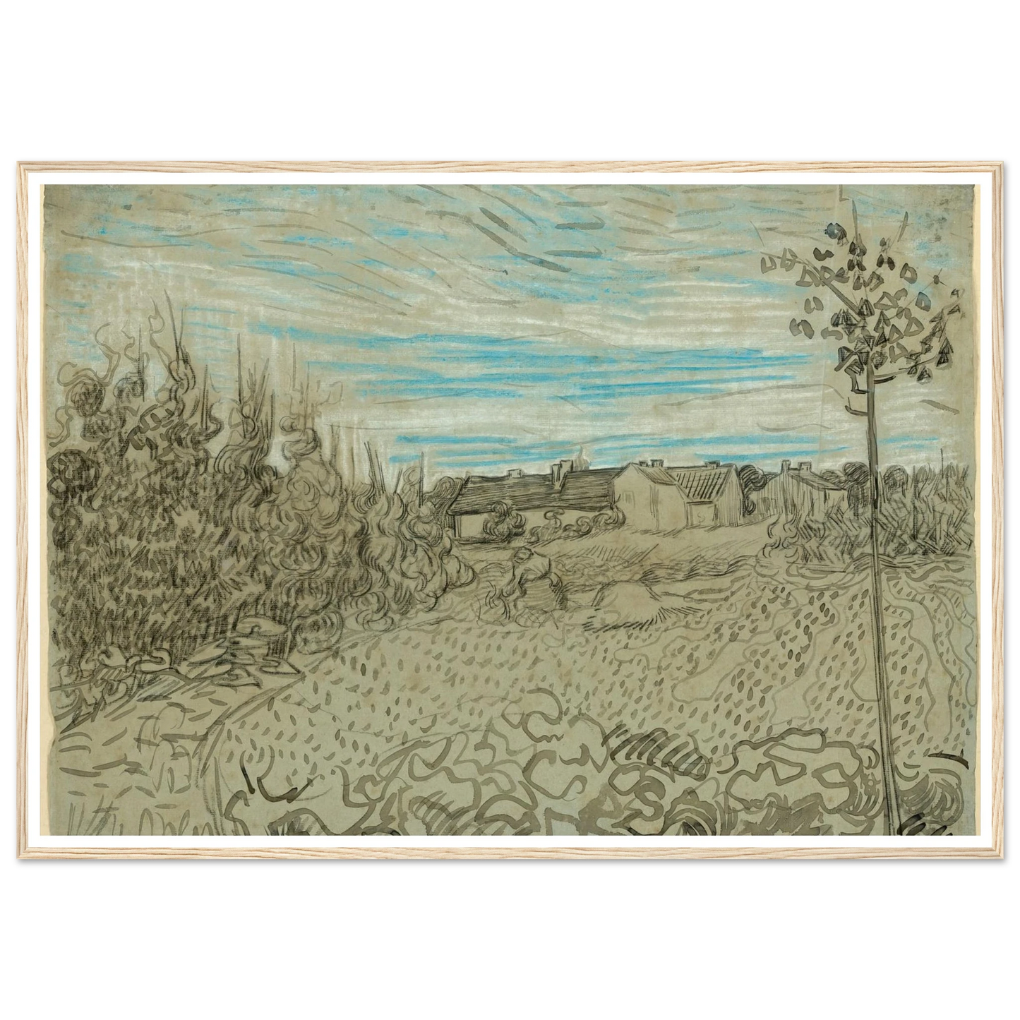Cottages with a Woman Working in the Middle Ground (1890) Art Print | Vincent van Gogh-Quipham Collections