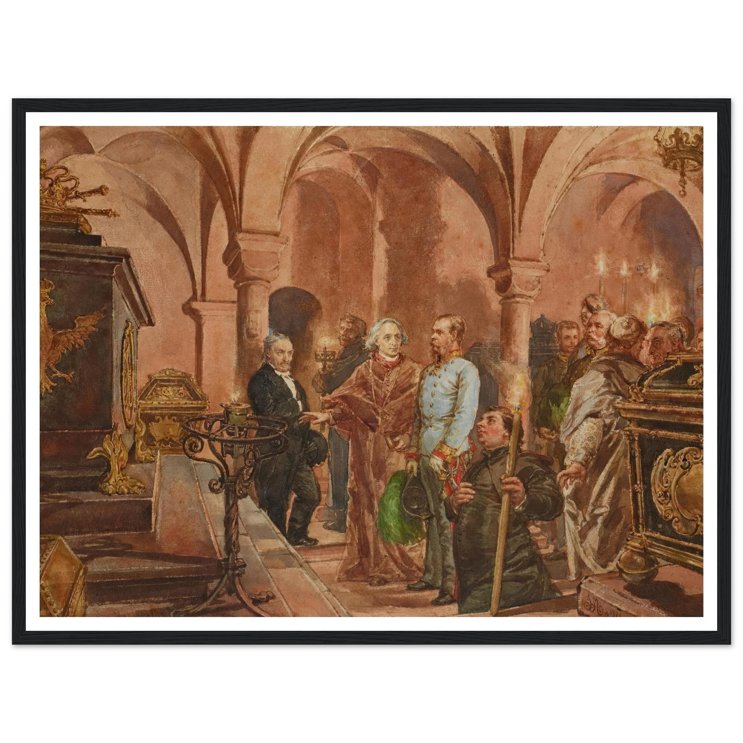The Emperor in Front of the Sarcophagus of John III Sobieski in Saint Leonard’s Crypt under the Wawel Cathedral (1881) Art Print | Jan Matejko-Quipham Collections
