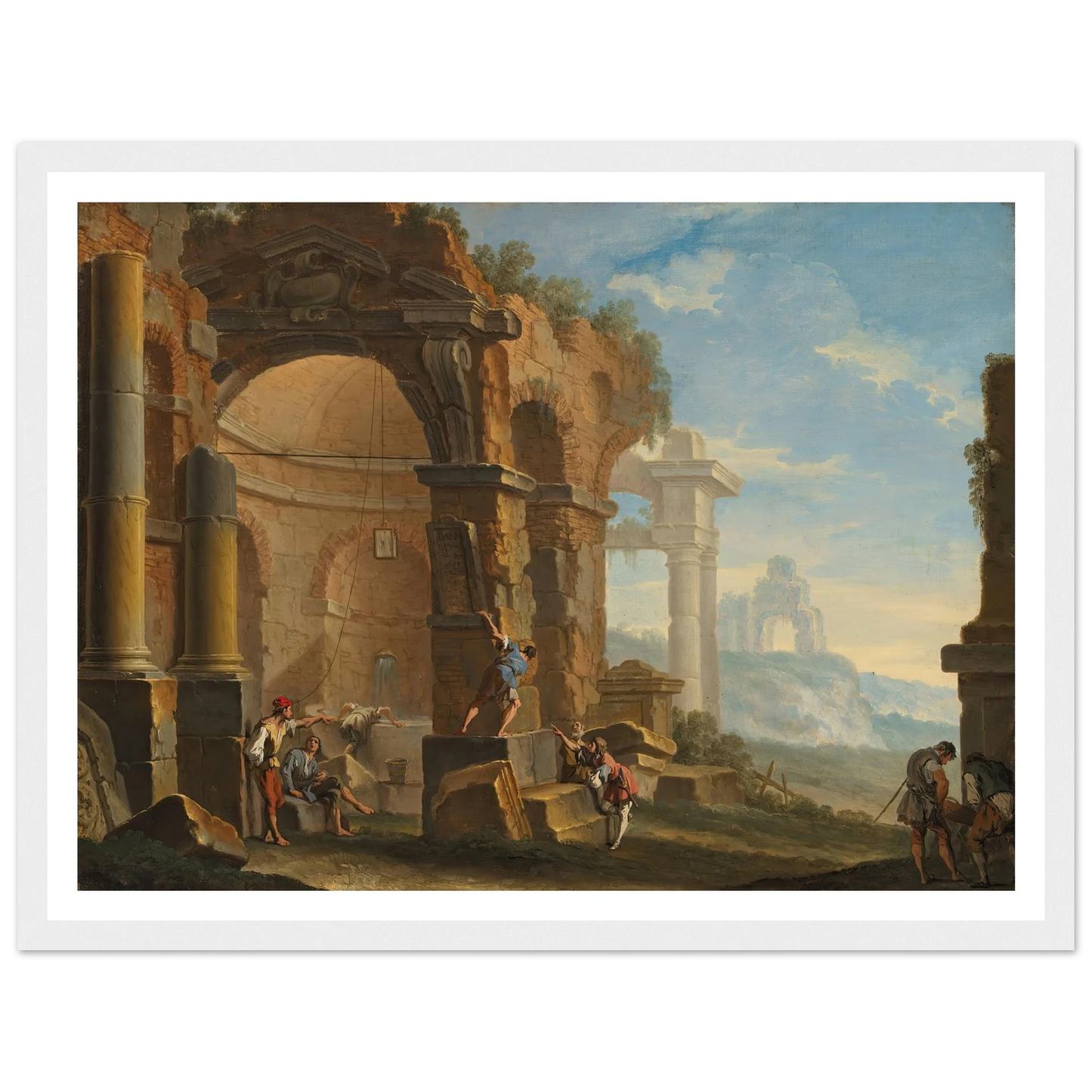 A capriccio with figures conversing by classical ruins Art Print | Sebastiano Ricci-Quipham Collections