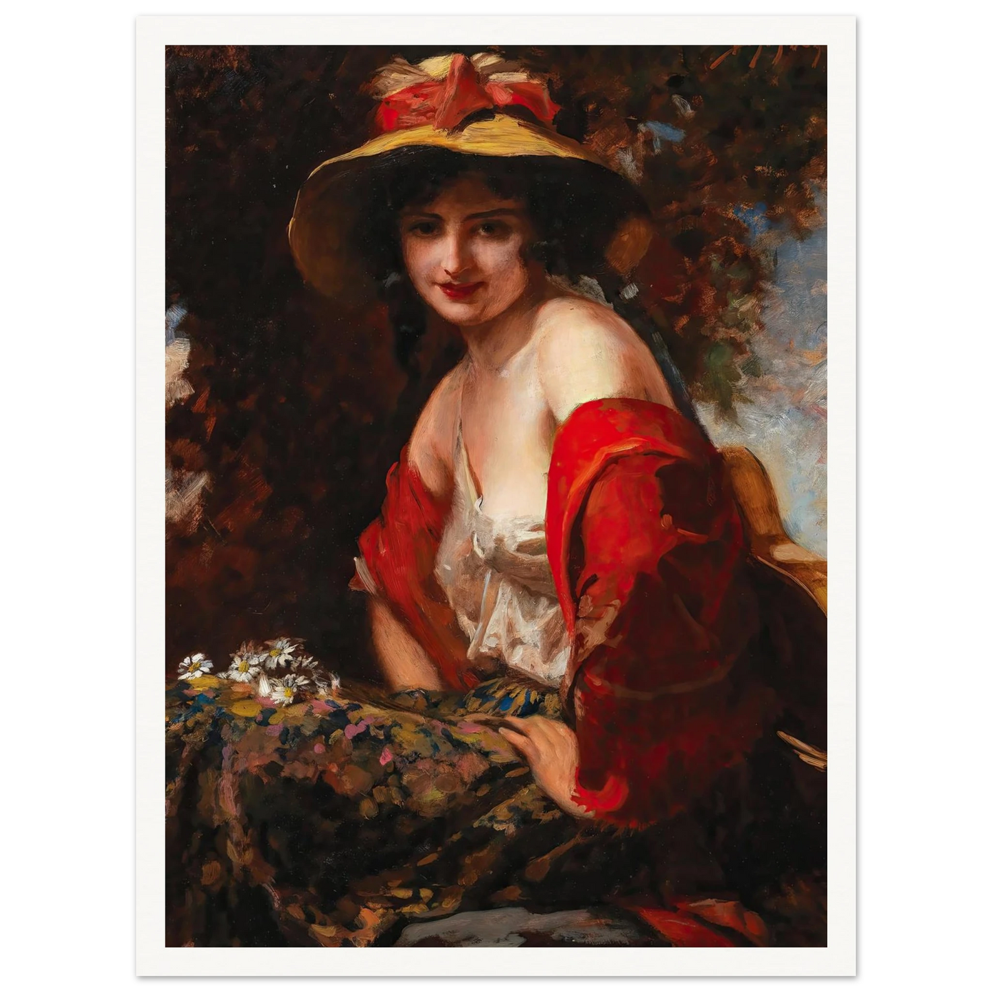 A Young Lady With A Straw Hat Art Print | Leopold Schmutzler-Quipham Collections