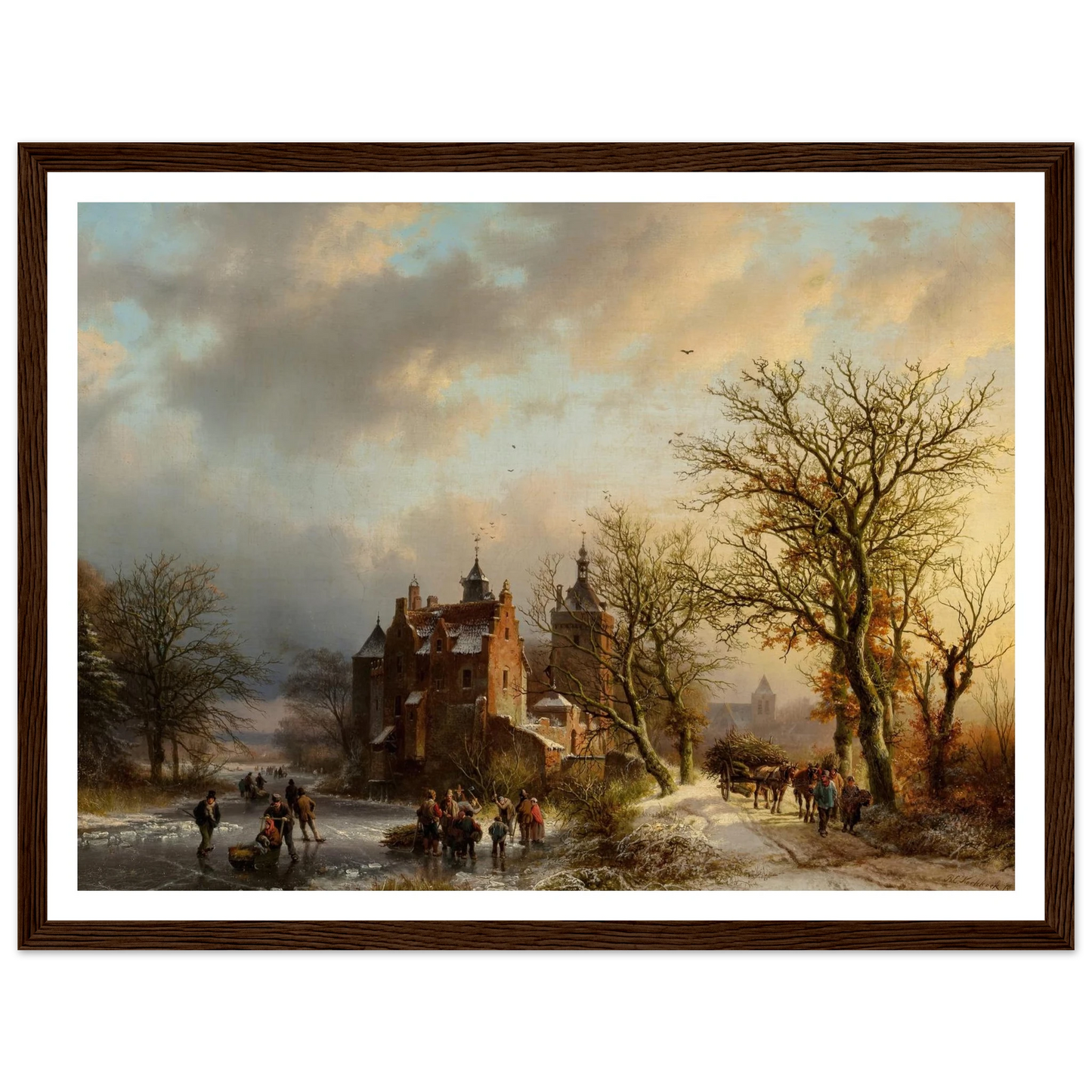 Winter landscape with wood gatherers and skaters (1854) Art Print | Barend Cornelis Koekkoek-Quipham Collections