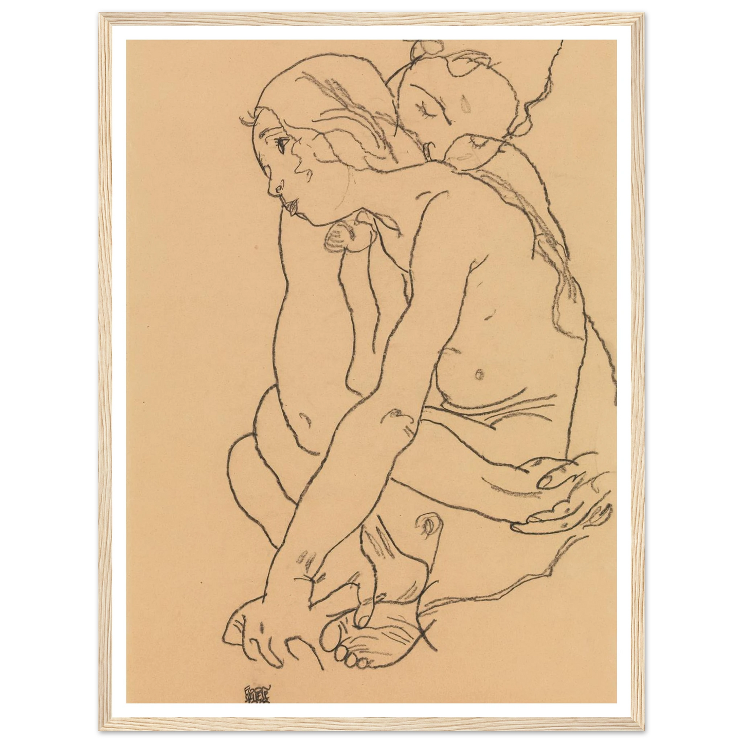 Woman and Girl Embracing (1918) Art Print | Egon Schiele-Quipham Collections
