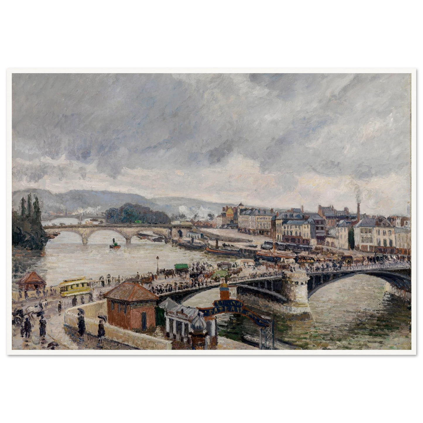 Blick auf die Grosse Brücke zu Rouen bei Regenstimmung (1896) Art Print | Camille Pissarro-Quipham Collections